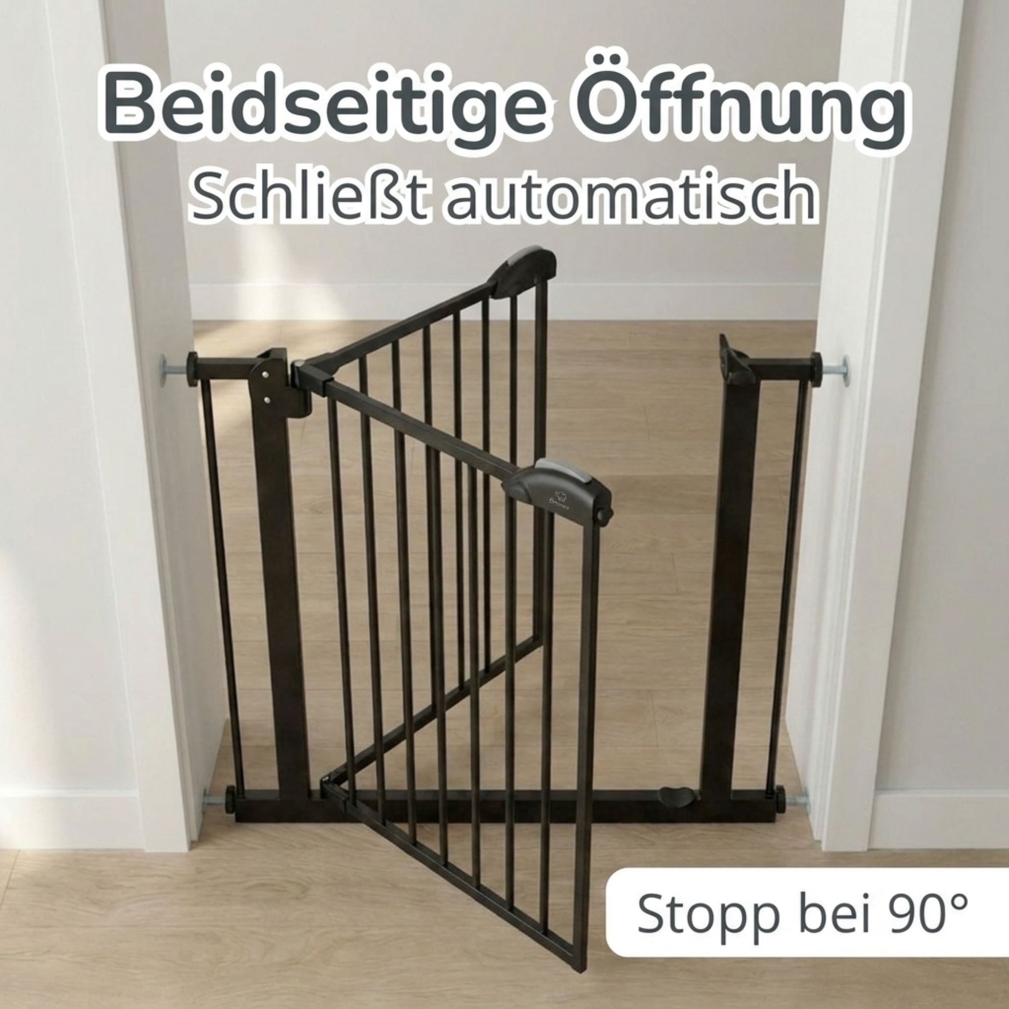 Bronea Treppenschutzgitter CLEO Türgitter ohne Bohren Kinderschutzgitter Treppengitter (zum Klemmen - ohne bohren für Tür & Treppe 75–165 cm verlängerbar, Beids – Bild 5 von 5