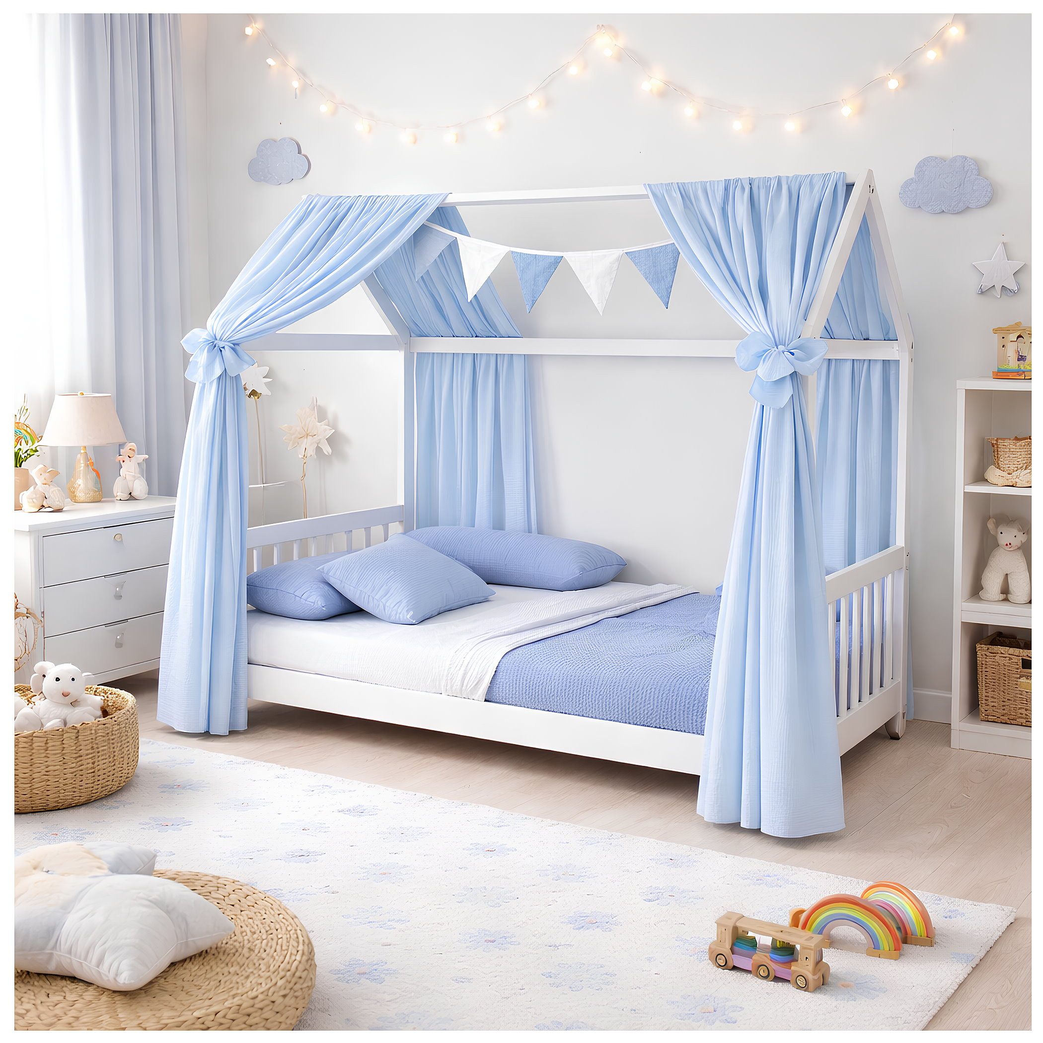 Baby-Delux Betthimmel Baby Betthimmel Kinderbett (2-tlg), Betthimmel Musselin Hausbett Baumwolle Deko