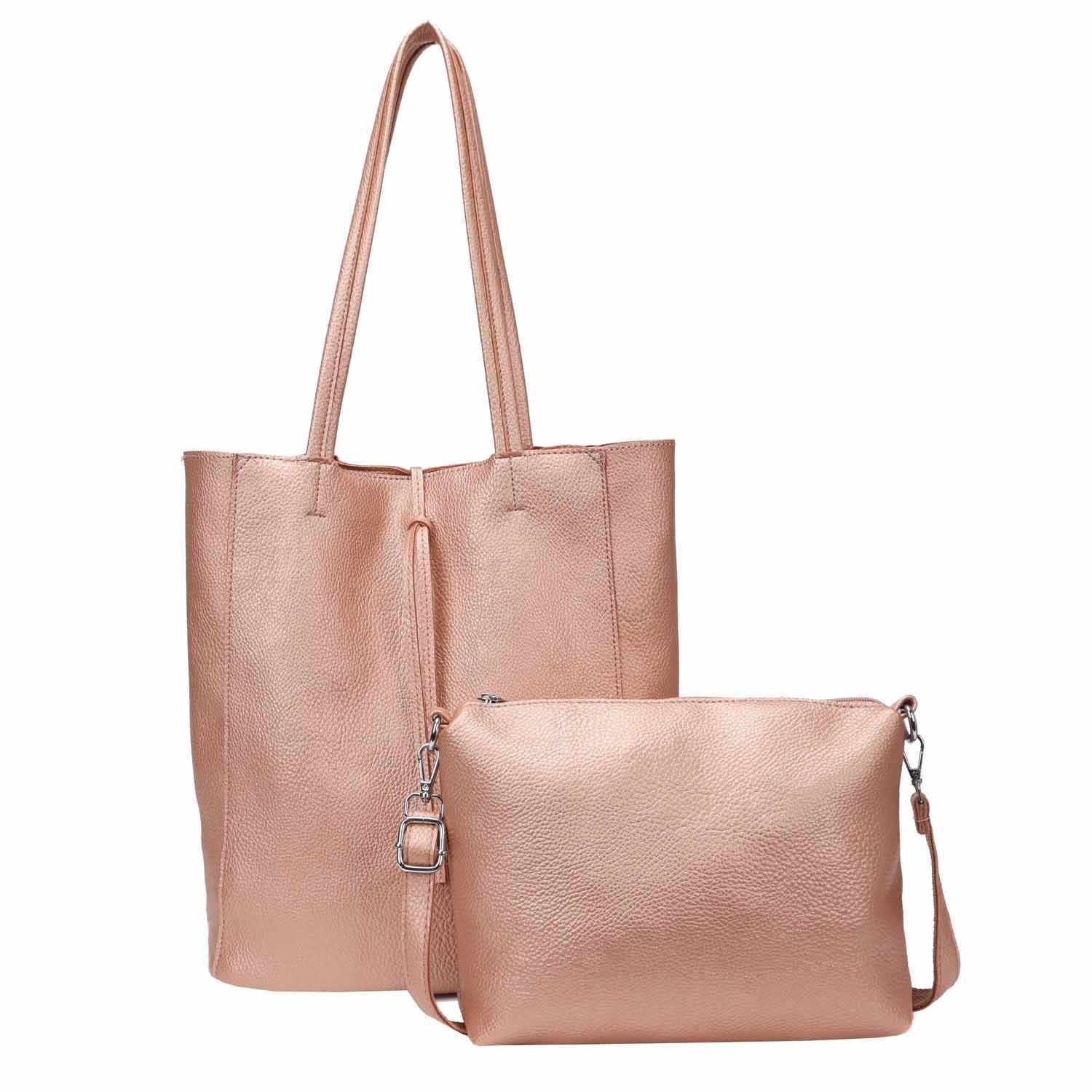 ITALYSHOP24 Schultertasche SET 2in1 Damen Tasche Umhängetasche XXL Shopper, Leichtgewicht Hobo + Crossbody Bag / Schmucktasche