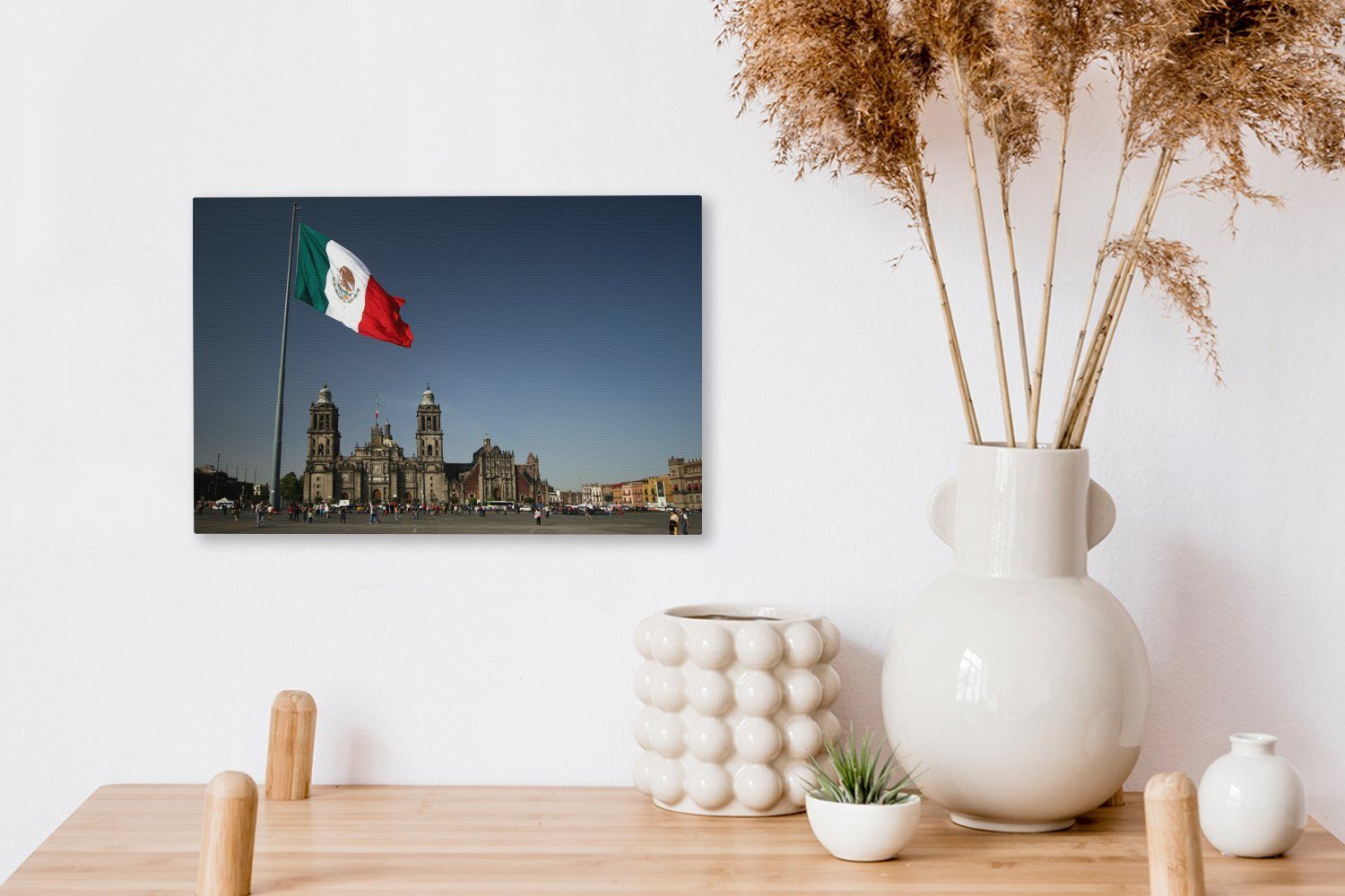 Wanddeko, OneMillionCanvasses® Leinwandbilder, von (1 cm 30x20 Kathedrale St), Wandbild Flagge, Mexiko-Stadt und mexikanische Aufhängefertig, die Leinwandbild