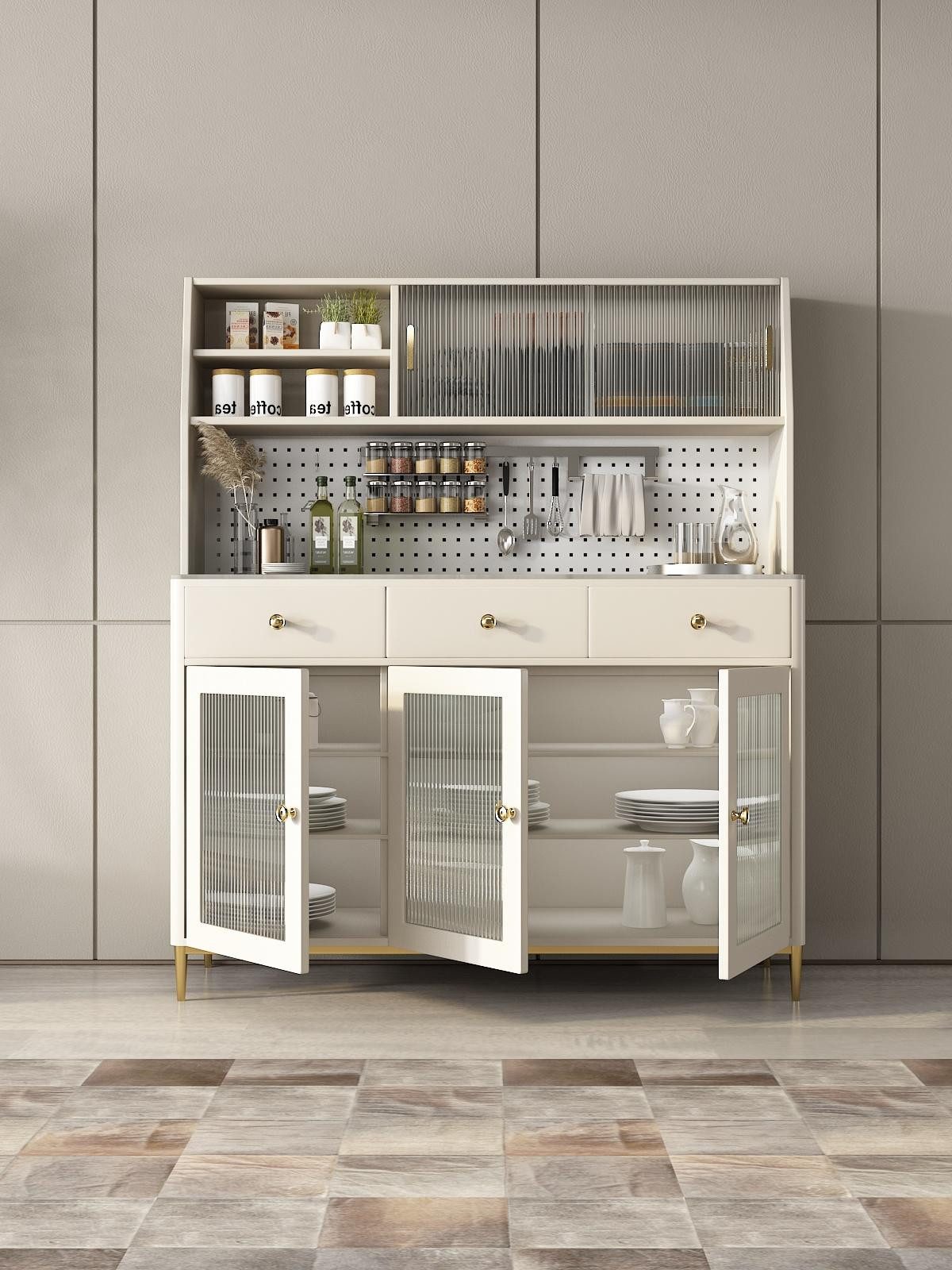 JVmoebel Anrichte Moderne Vitrine in Weiß mit goldenen Edelstahlfüßen aus Holz (1 St., Aktenschrank), Made in Europa