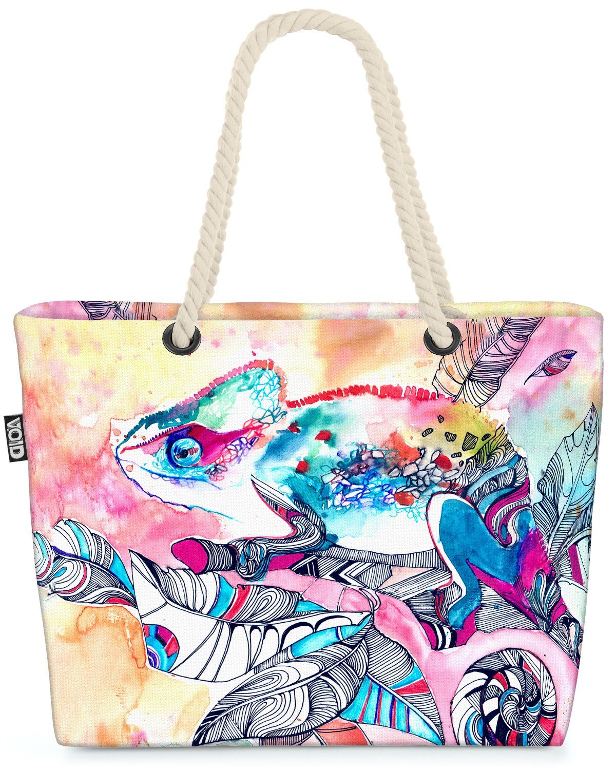 Gekko Dschungel Urwald Natur Strandtasche Grafik Reptilien VOID Chamäleon Palmen (1-tlg), Design