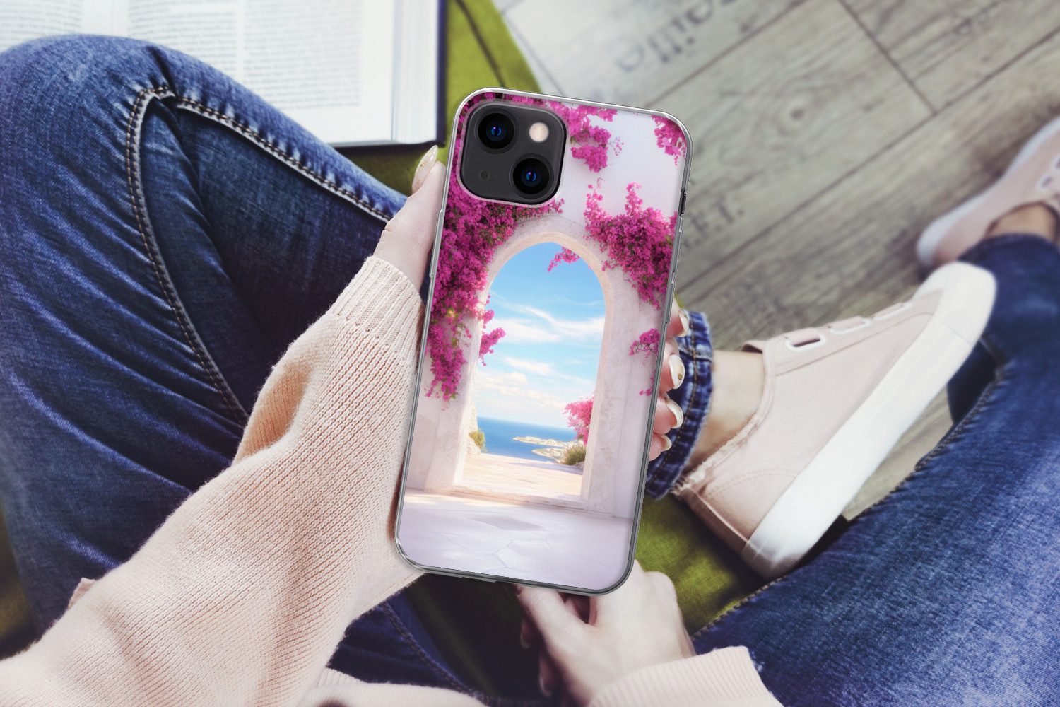MuchoWow Handyhülle für Apple iPhone 13 Meer - Rosa - Blumen - Tor, Smartphone-Bumper, Print, Handy Schutzhülle Dünn