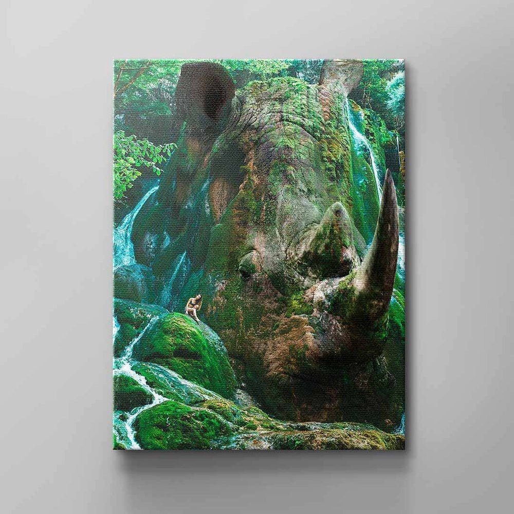 Wandbild Rahmen von DOTCOMCANVAS® Nashorn Natur Leinwandbild, weißer