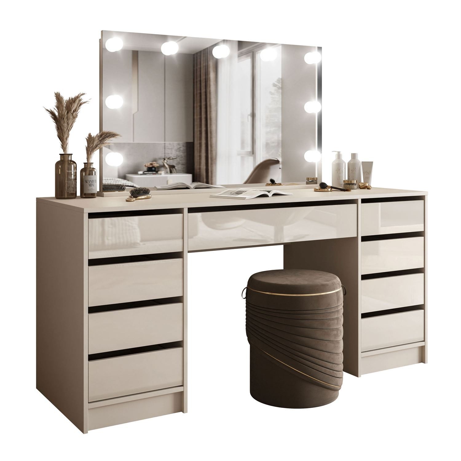 Lookway Schminktisch MADA DOUBLE ELITE mit Spiegel und Beleuchtung, 152x75x53,6 cm