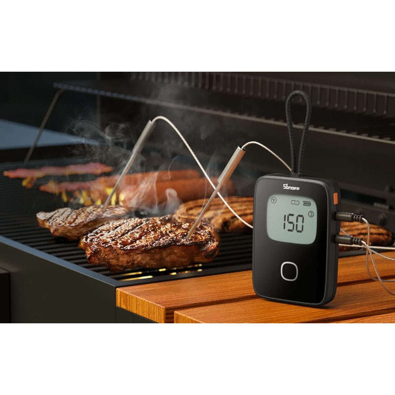 Sonoff Grillthermometer BMT01, Einzelgerät, 1x Thermometer, 1x Temperaturfühler, Bluetooth-Thermometer mit App und Alarmfunktion