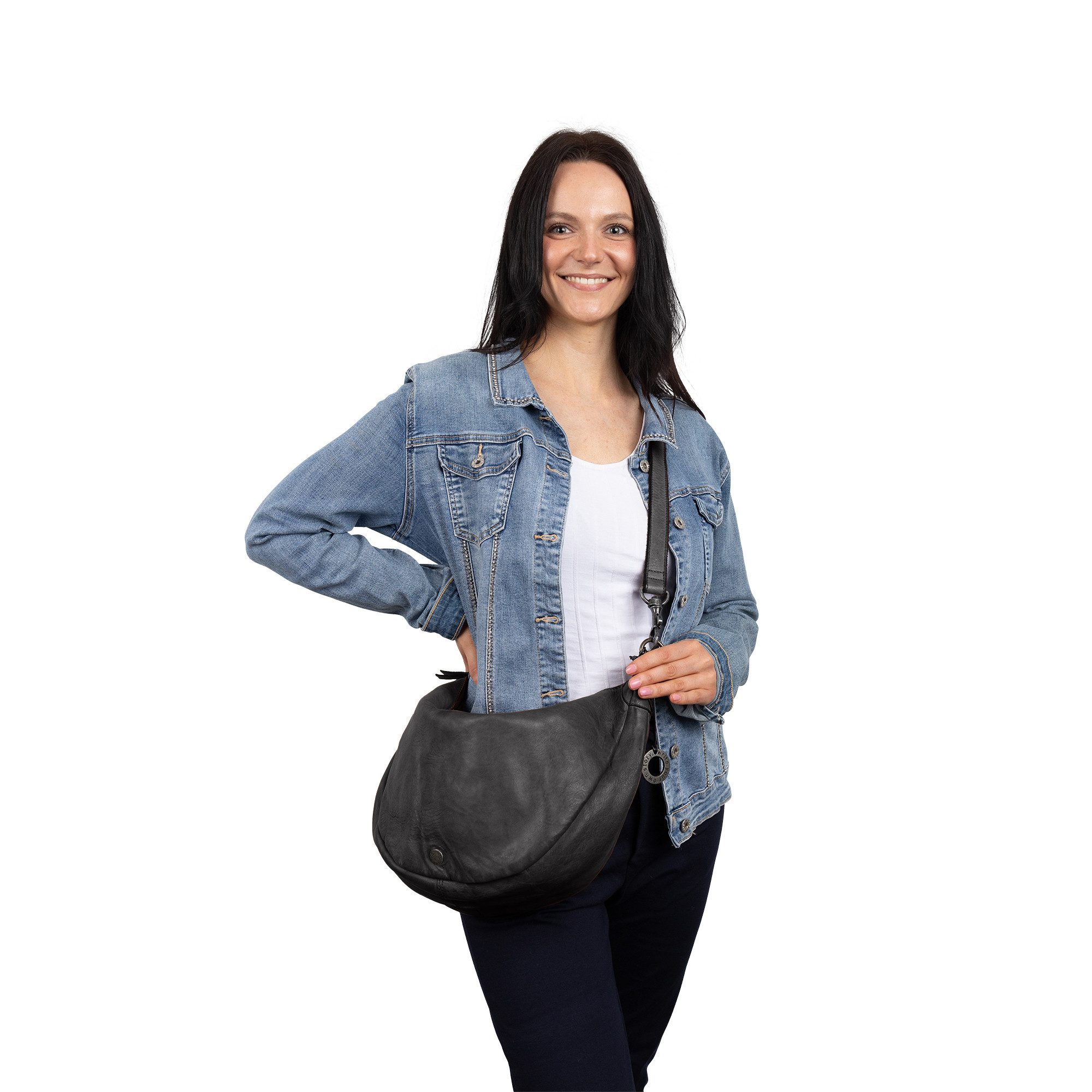Cas8 Umhängetasche in halbmondform - Moonbag für Damen aus premium Leder