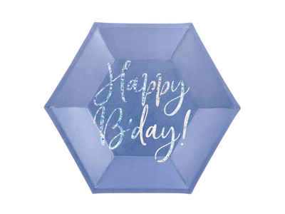partydeco Folienballon Teller Happy B'day!, marineblau, 20cm, 6 Stück