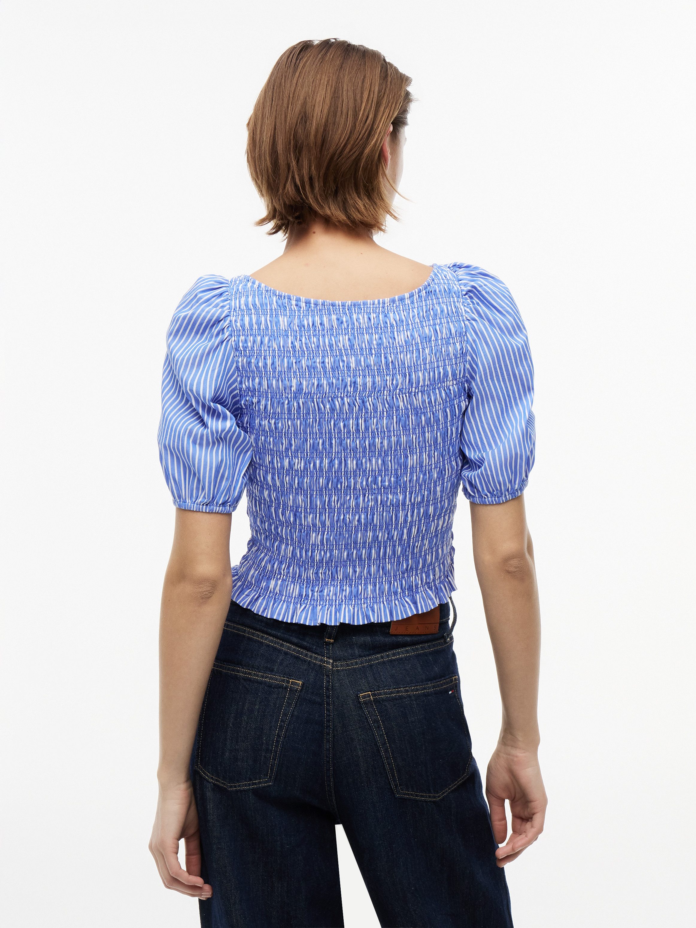 Tommy Jeans Kurzarmbluse TJW SMOCKED SS BLOUSE Baumwolle, Puffärmel