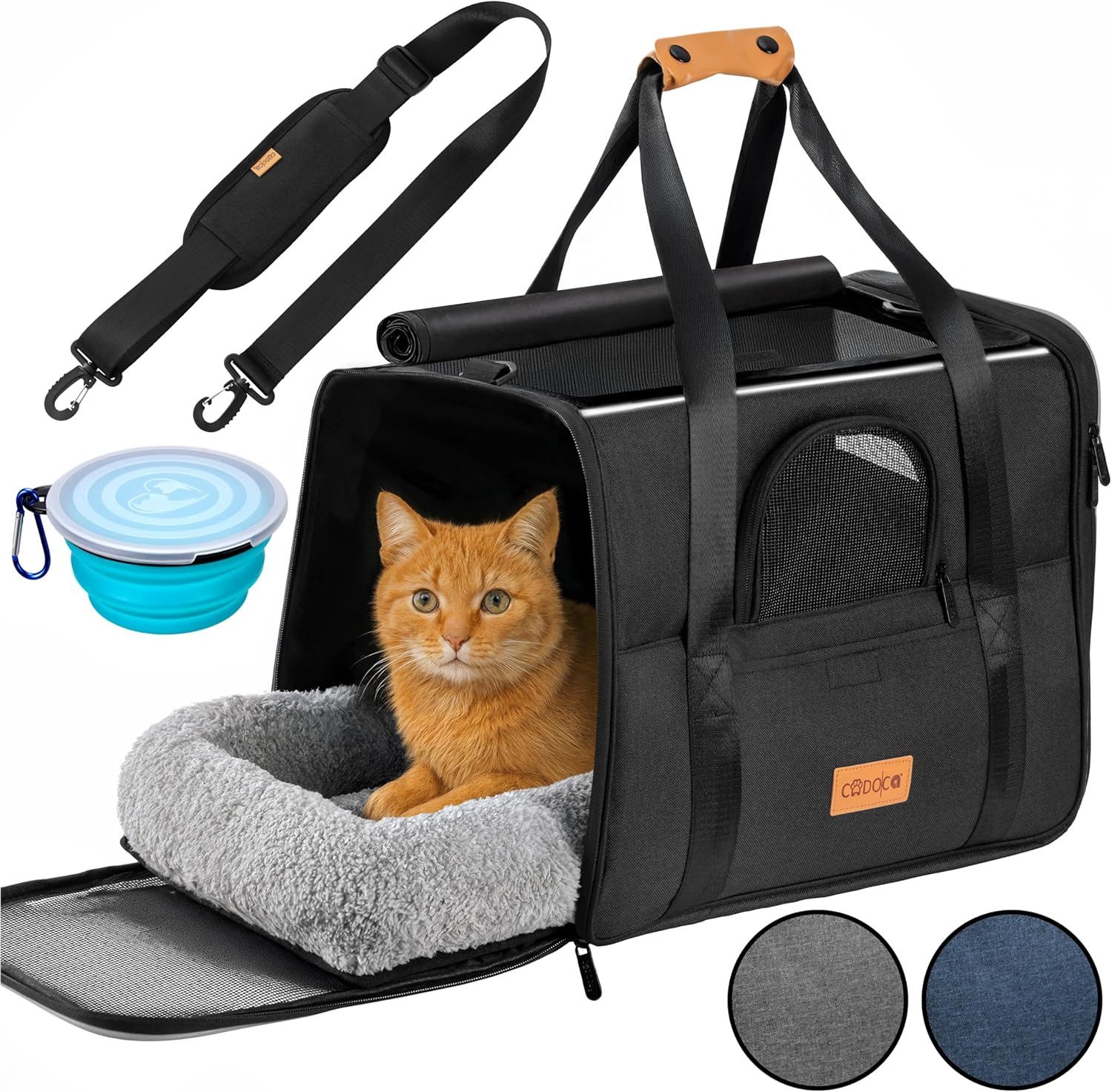 Cadoca Tiertransportbox, Tiertransporttasche faltbar Box Transporttasche Hund Katze anthrazit von Cadoca