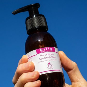 myrto Naturkosmetik Kopfhaut-Pflegeshampoo Natur Bio Shampoo Sandelholz Hirse - bei Haarausfall, gegen Haarausfall mit Hirse, ohne Duftstoffe