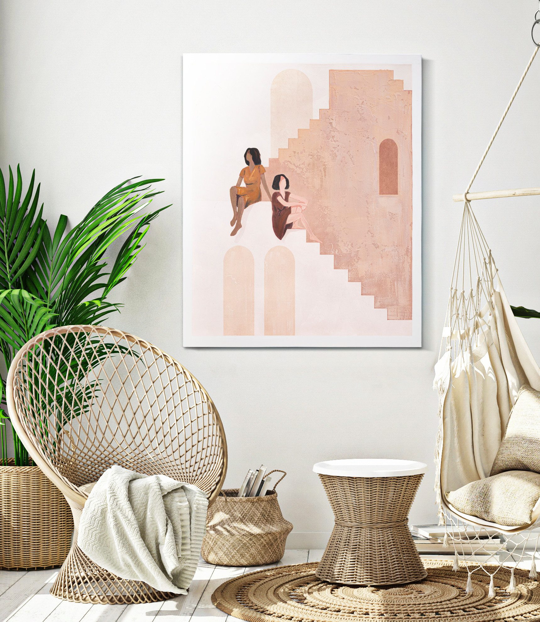 MF Leinwandbild Wandbild Frauen Boho Stil 100x80 cm Leinwand Mediterran Modern, (1 St)