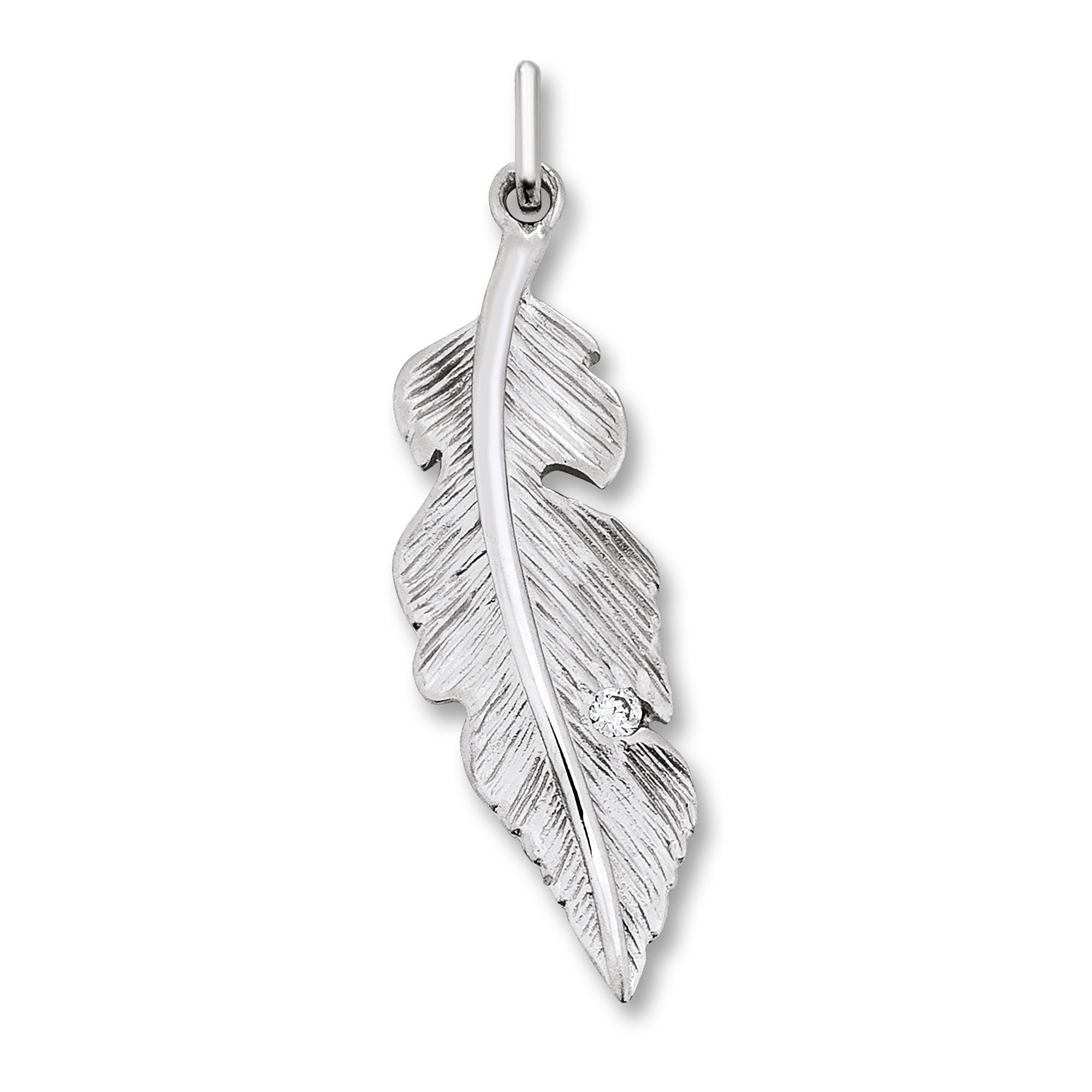 Kettenanhänger Damen Zirkonia aus ELEMENT 925 ONE Silber Silber, Feder Anhänger Schmuck Feder