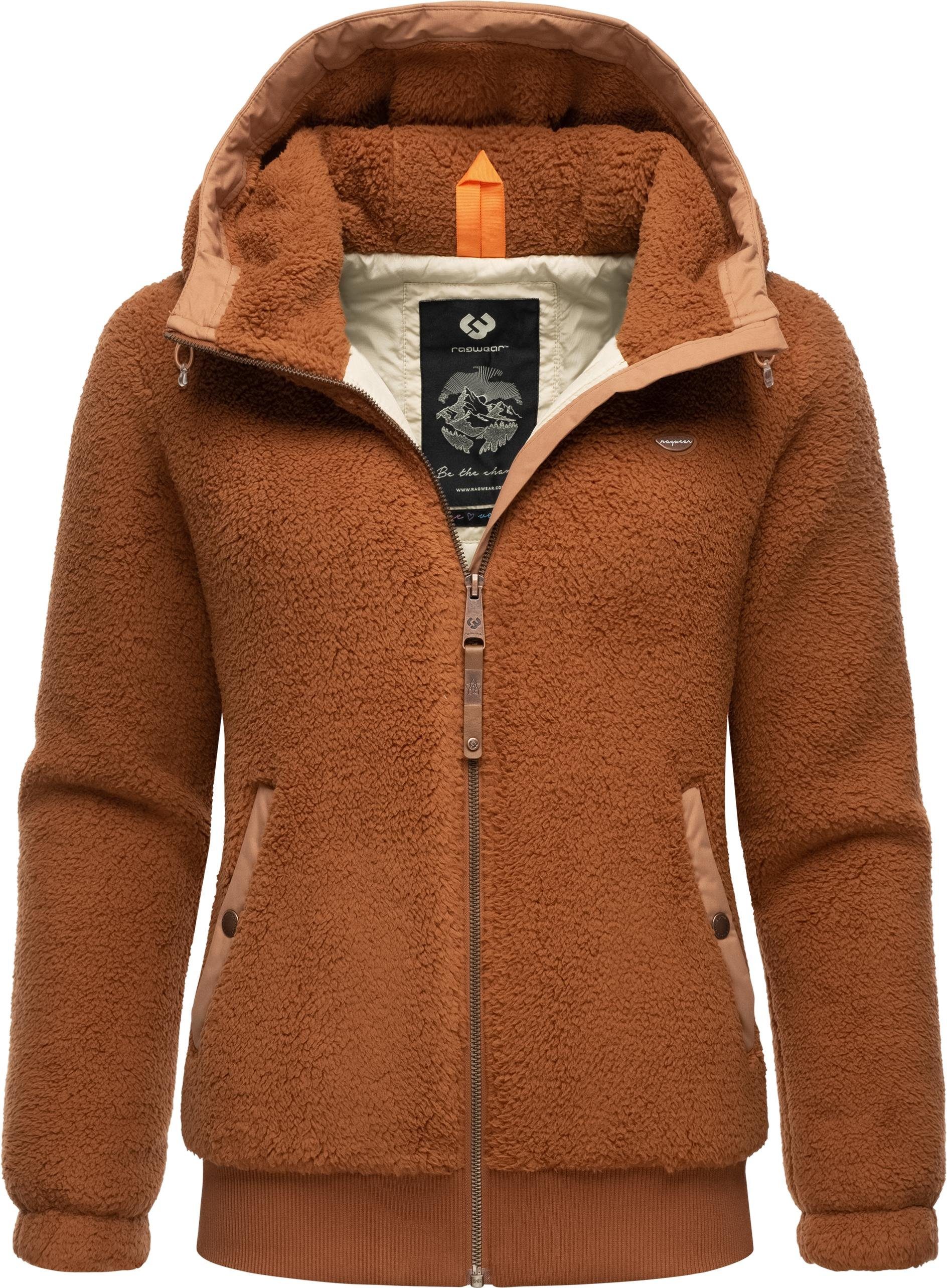 Ragwear Outdoorjacke Cousy Short flauschige Übergangsjacke mit Teddyfell und Kapuze