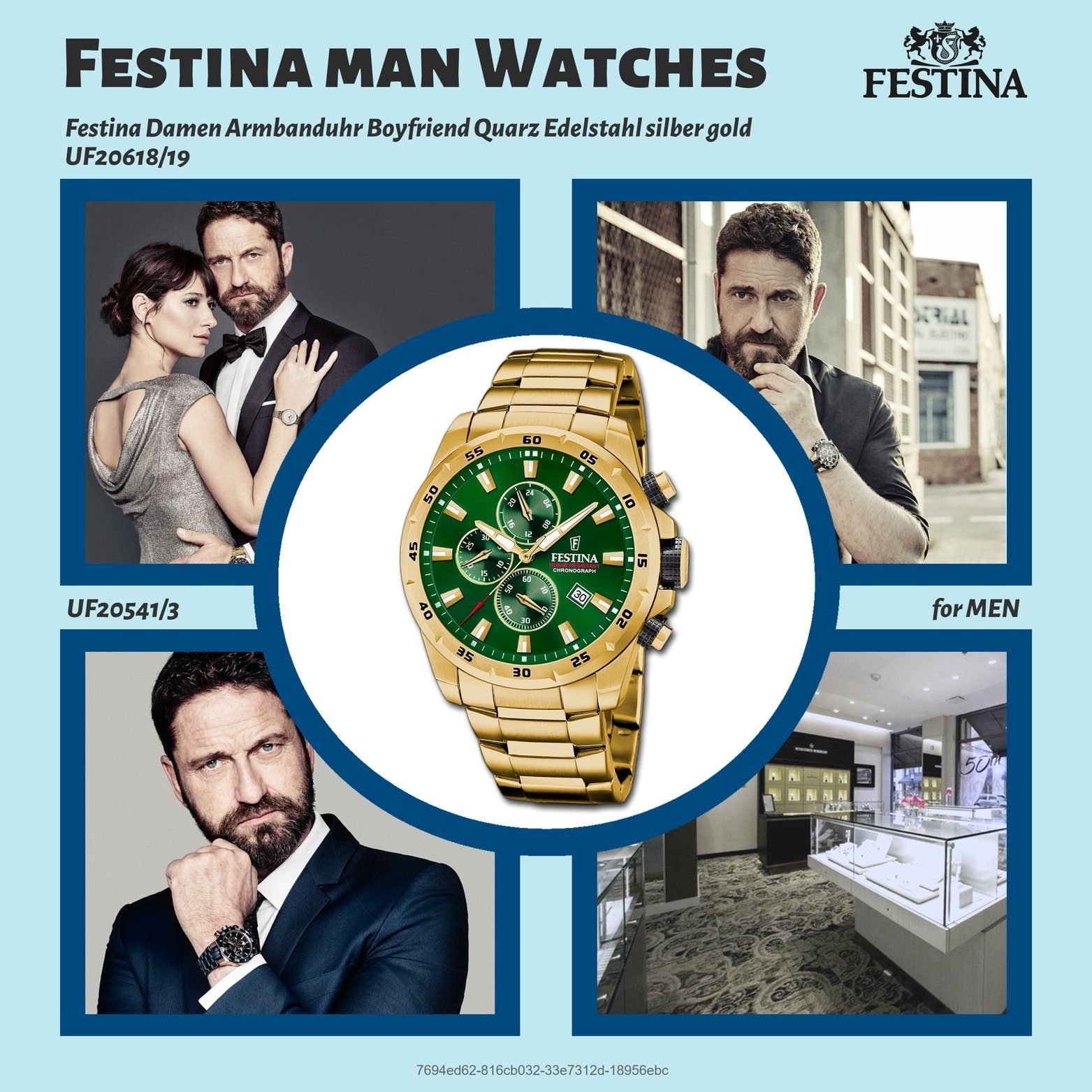 Festina Quarzuhr Festina grün Chronograph 45mm), groß mit Sport, Herrenuhr Edelstahlarmband, rundes (ca. Gehäuse, Herrenuhr