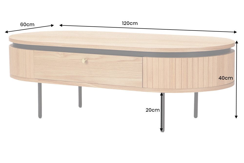 riess-ambiente Couchtisch ATELIER 120cm natur / schwarz - Eiche, Metall, furniert, 2 Schubladen (Einzelartikel, 1-St), Beistelltisch mit Stauraum - ideal für sk – Bild 5 von 5