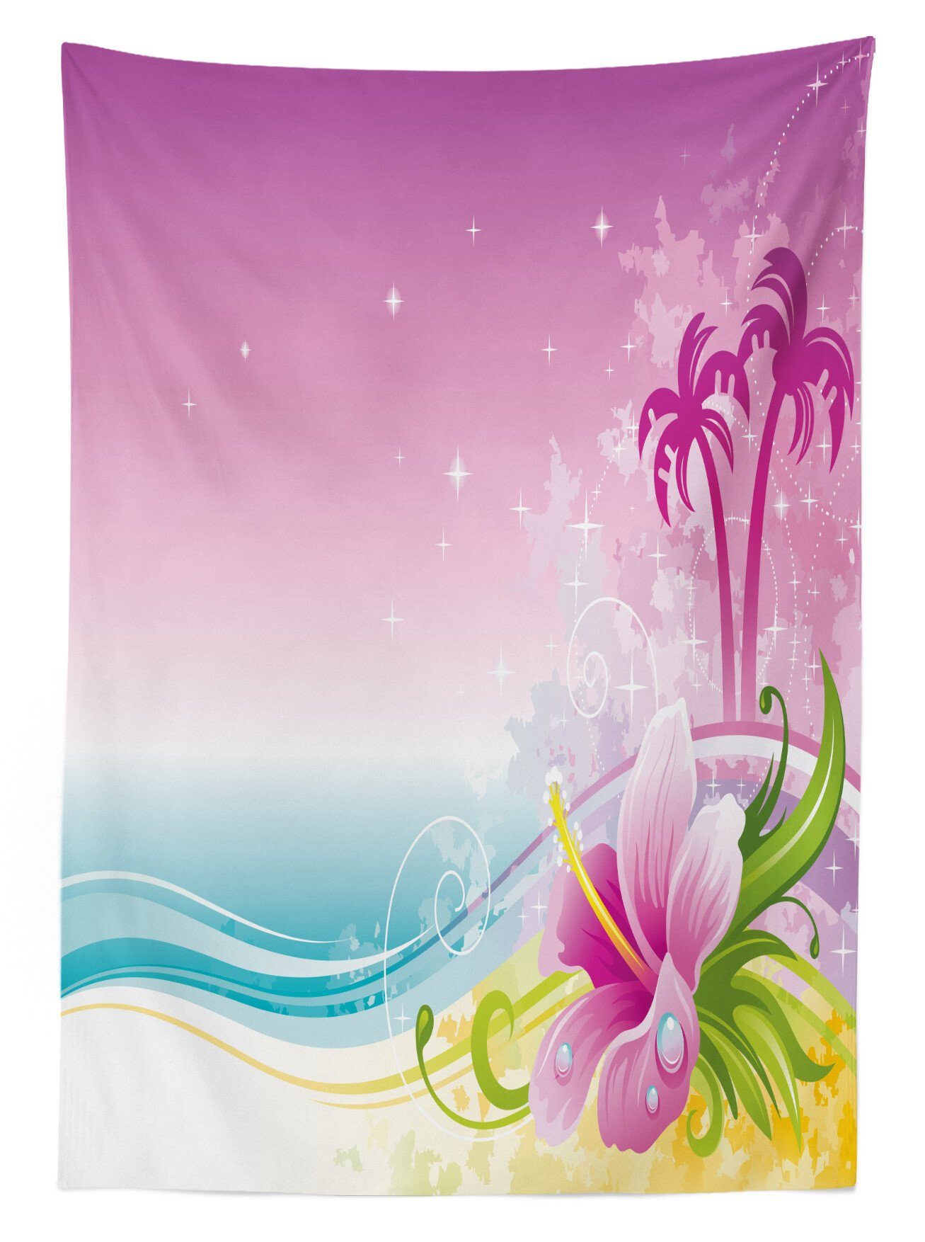 Tischdecke Bereich Für Farben, Palms Klare Zusammenfassungs-Wellen Waschbar Hibiscus geeignet Luau Abakuhaus den Farbfest Außen