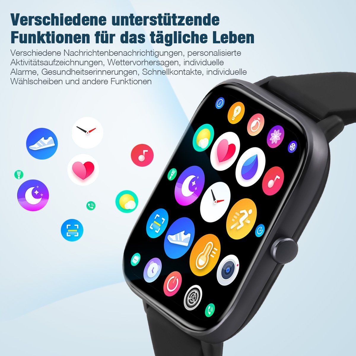 iOS/Android Screen Uhr mit Tracker Tracker Aktivitätstracker für 1.7" (Fitnessuhr mit Touchscreen Bluetooth SmartWatch Anrufe, ombar Damen Wasserdicht,1.70" Fitness IP67 Smartwatch Telefonfunktion/WhatsApp HD cm/1.7 Touch Fitnessuhr Zoll) mit Voll Watch Uhren Voll Schwarz usw Herren Blutsauerstoff/Pulsmesser/Sportuhr/Schrittzähler/Schlafmonitor Notiz,Smartwatch