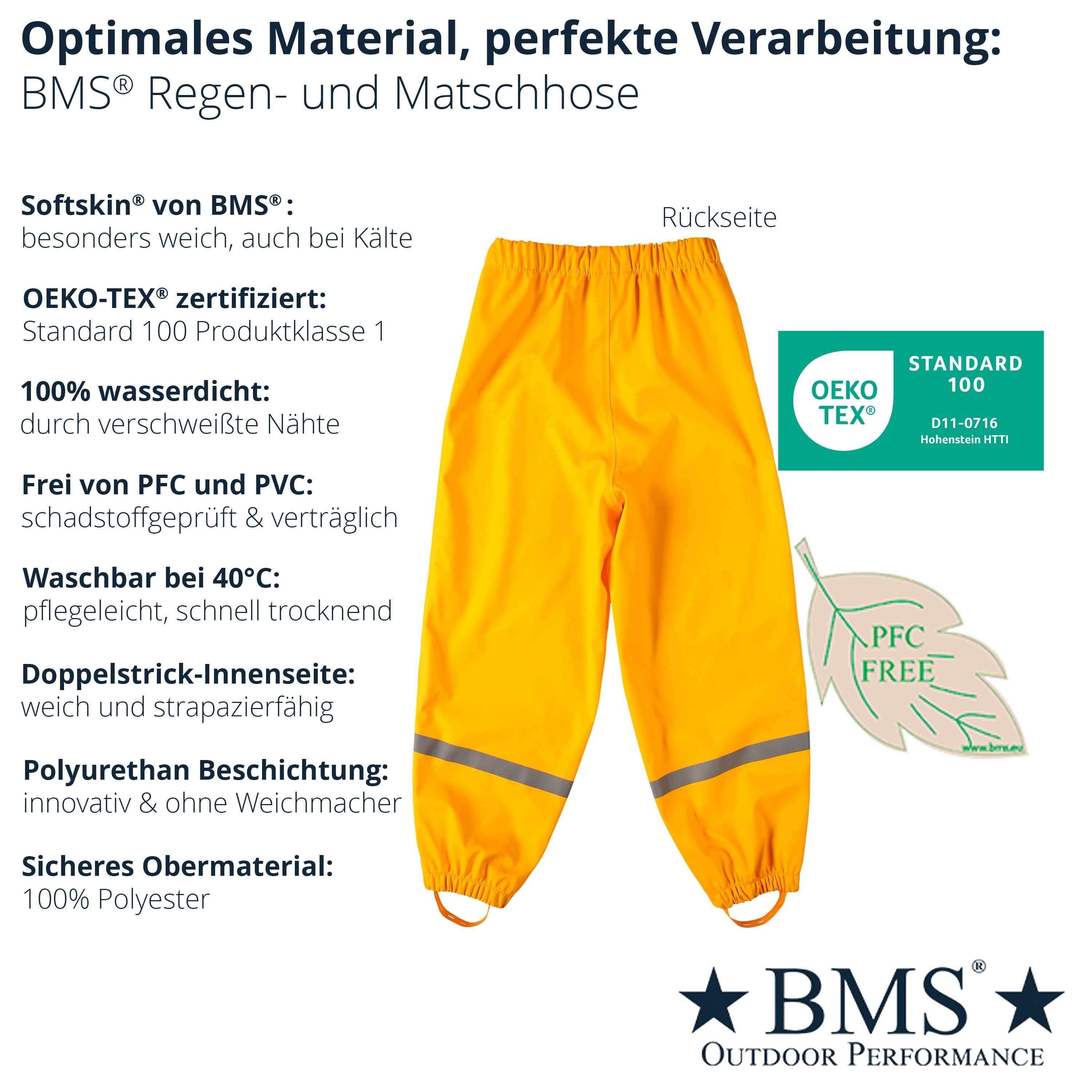 Regen- Regenbundhose nachhaltig Waldkindergarten Kinder gelb den BMS Matschhose 100% BMS für und ideal wasserdicht für