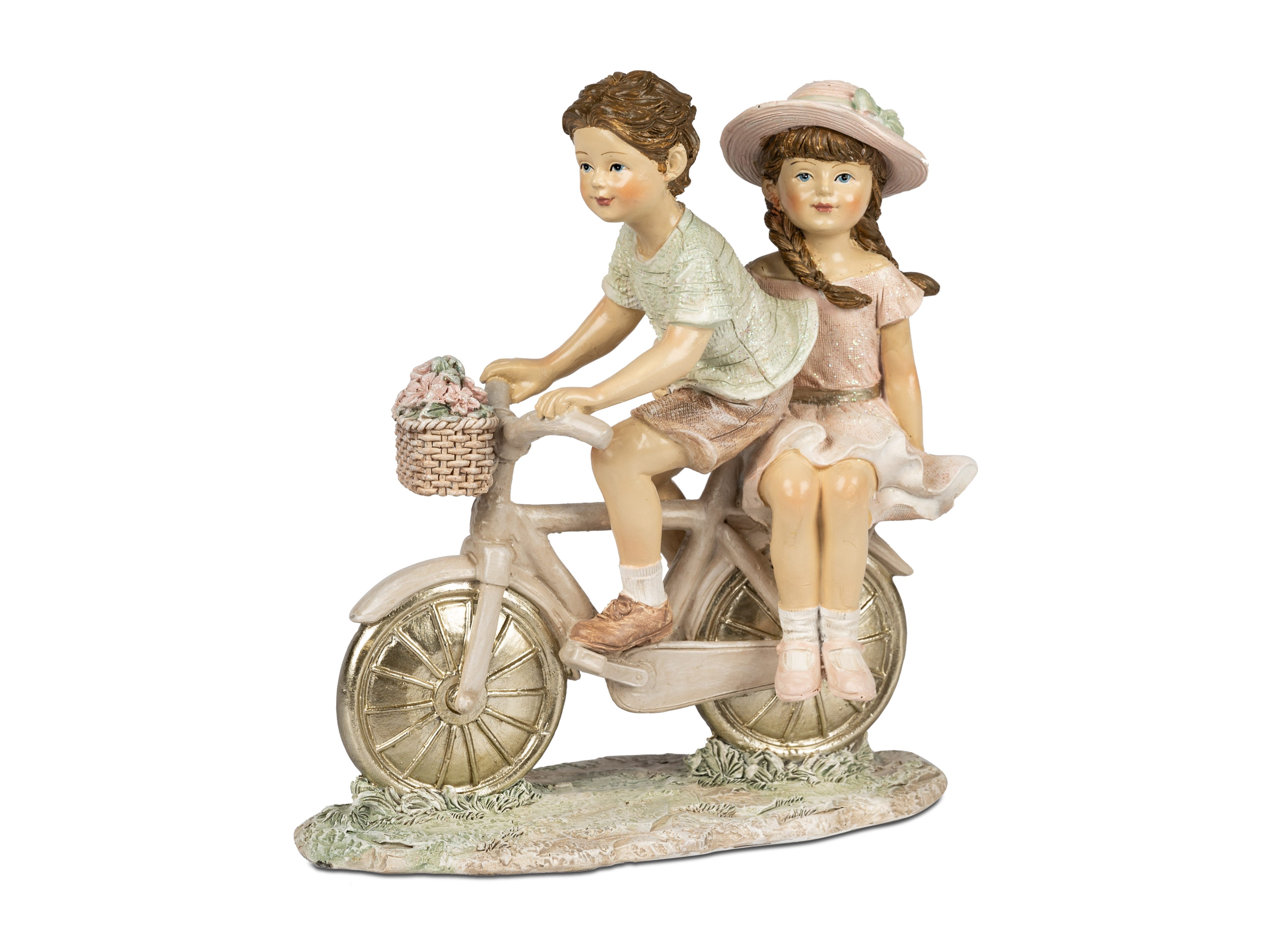 formano Dekofigur Nostalgisches Kinderpaar handbemalt 17 cm auf Fahrrad
