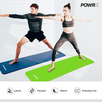 POWRX Yogamatte Gymnastikmatte inkl. Trageband + Tasche + GRATIS E-Book, Grn 190 X 60 X 1.5 Cm