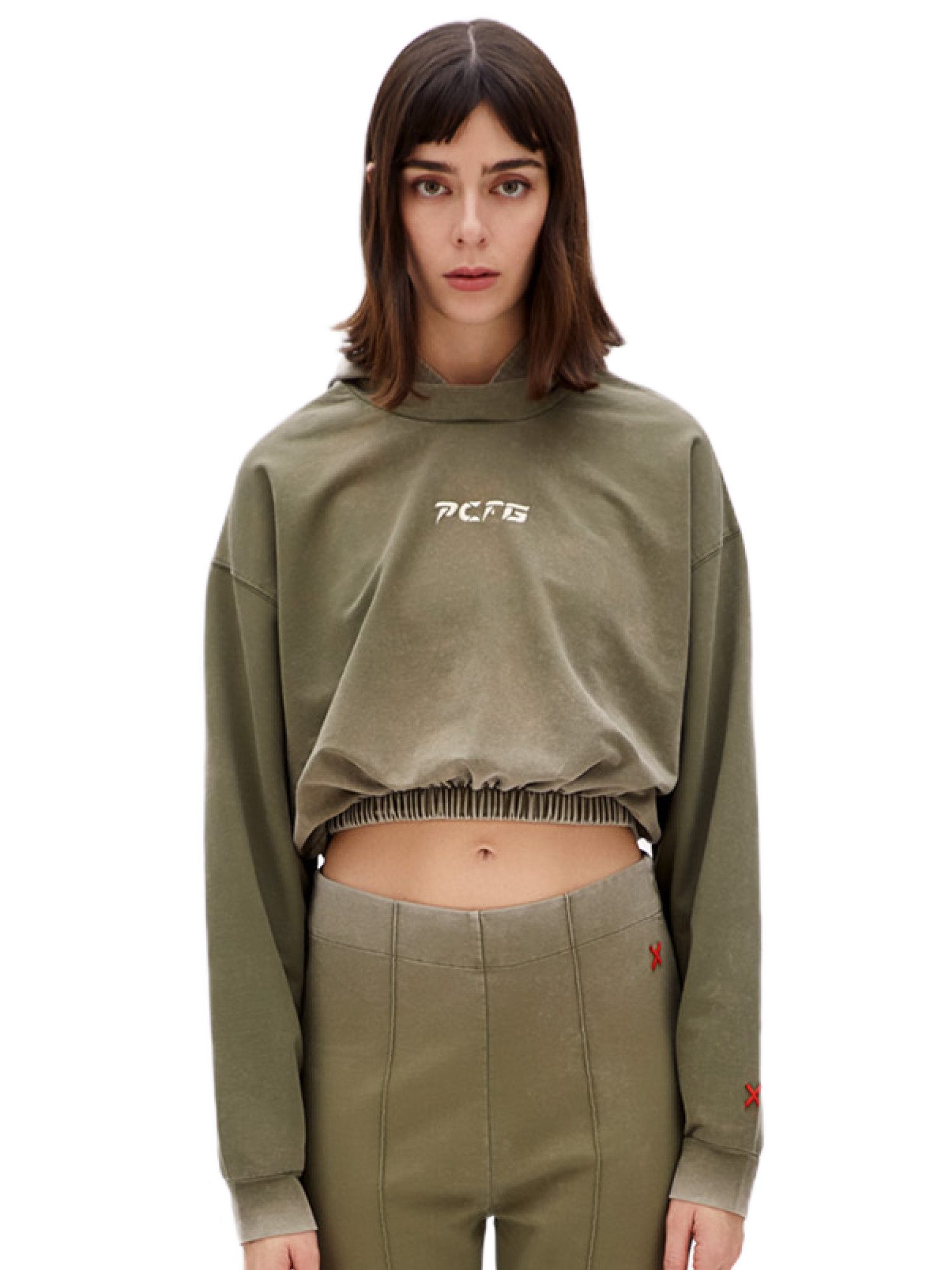 Sweater KURZER HOODIE MIT SÄUREWASCHEN