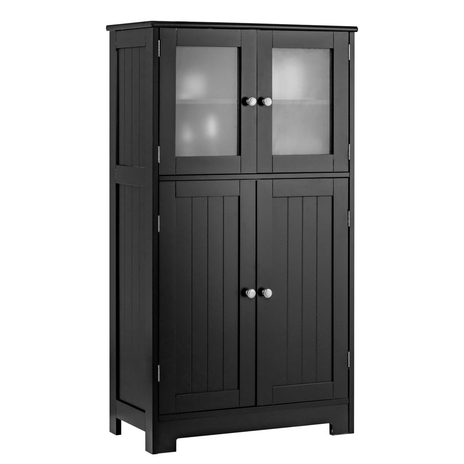 KOMFOTTEU Mehrzweckschrank Küchenschrank Badezimmerschrank mit 4 Ebenen & Glastüren, 60 x 30 x 109cm