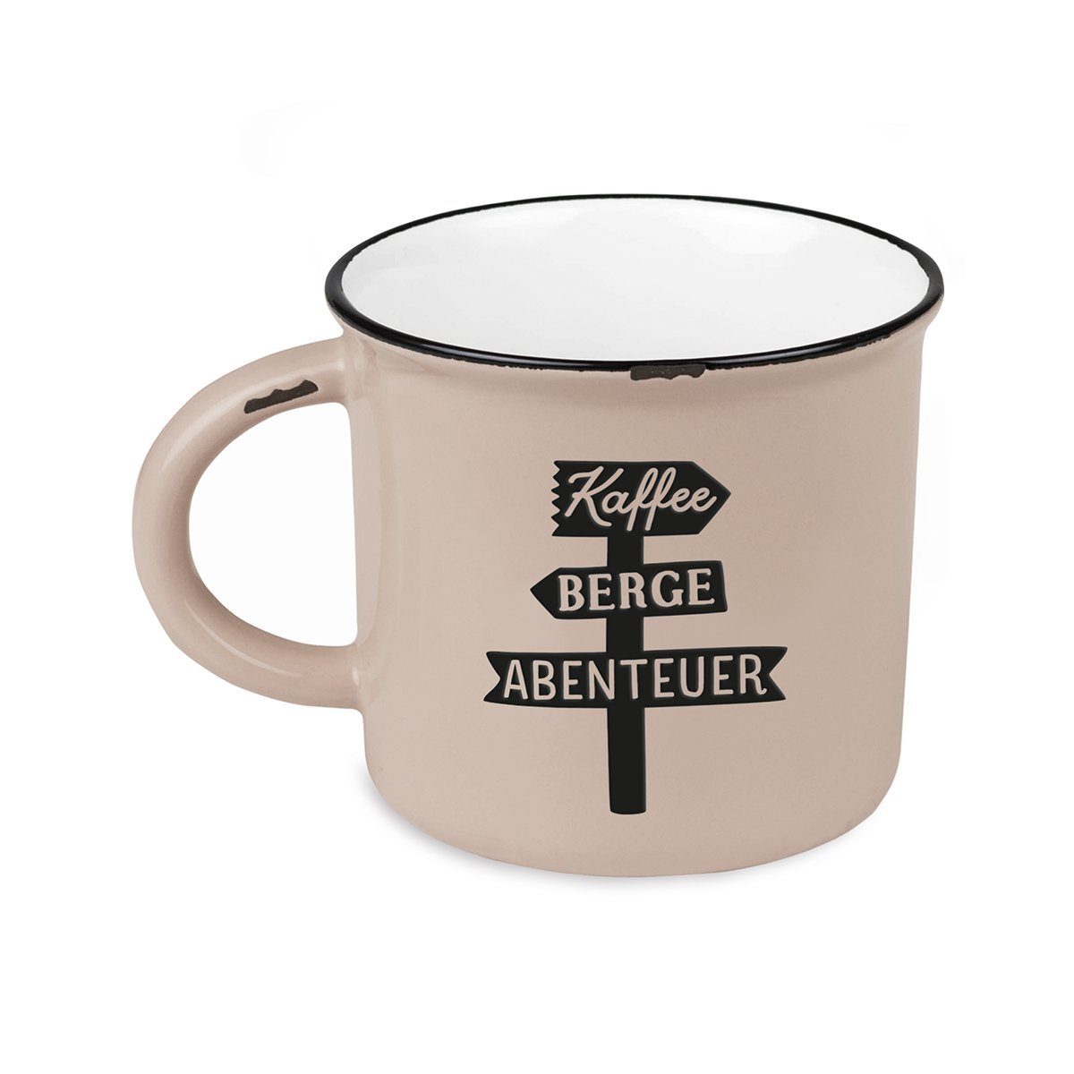 Grafik Tasse Vintage-Tasse Werkstatt Abenteuer, Kaffee Bergglück Emaille-Look Keramik im Berge