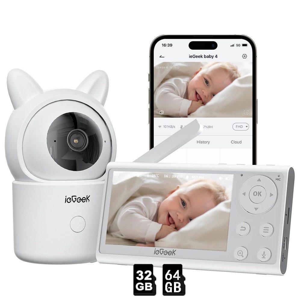 Babyphone 4,3" Babyphone mit Kamera und APP 1080P mit 32&64GB TF Karte