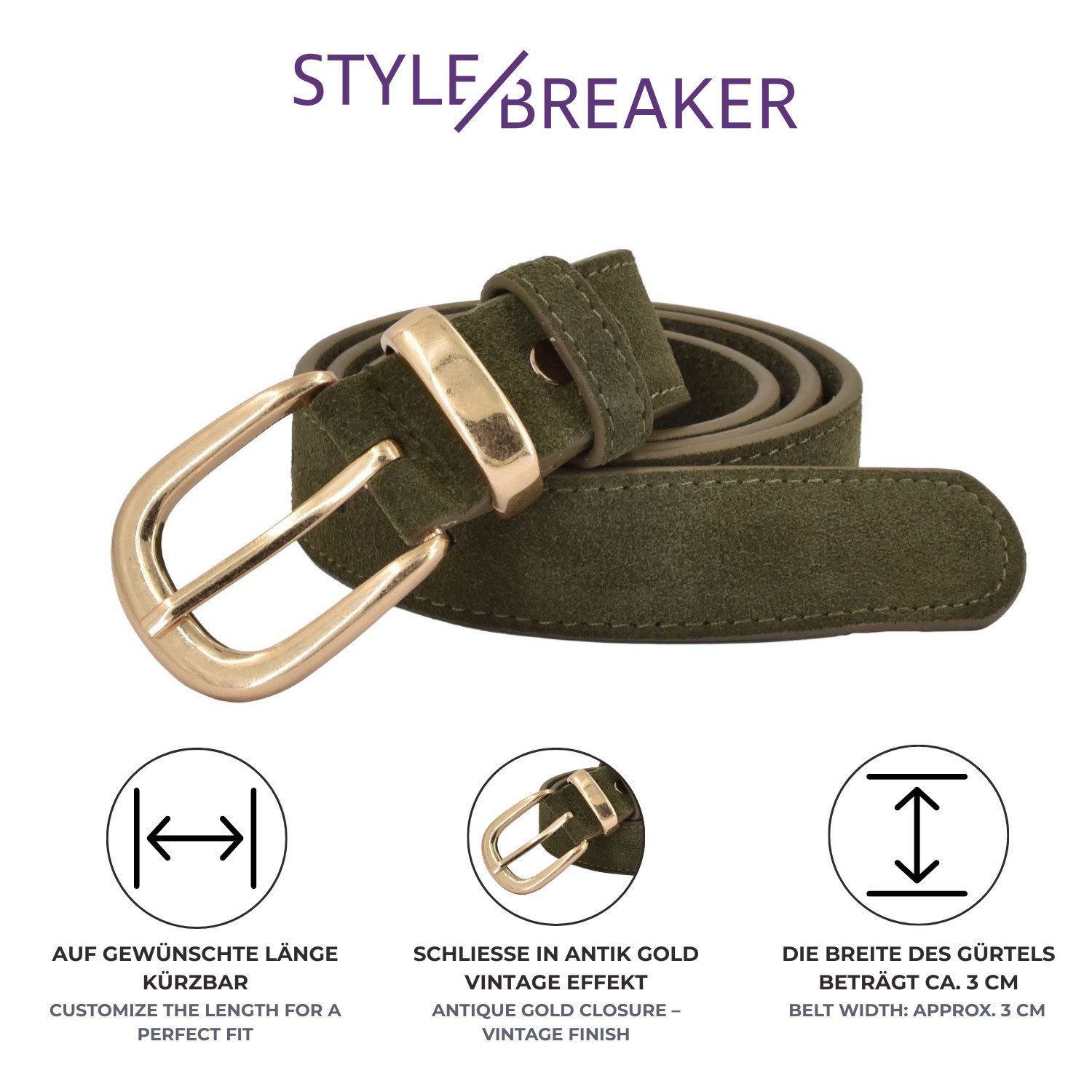 styleBREAKER Ledergürtel Echtleder Gürtel Velours (1-St)