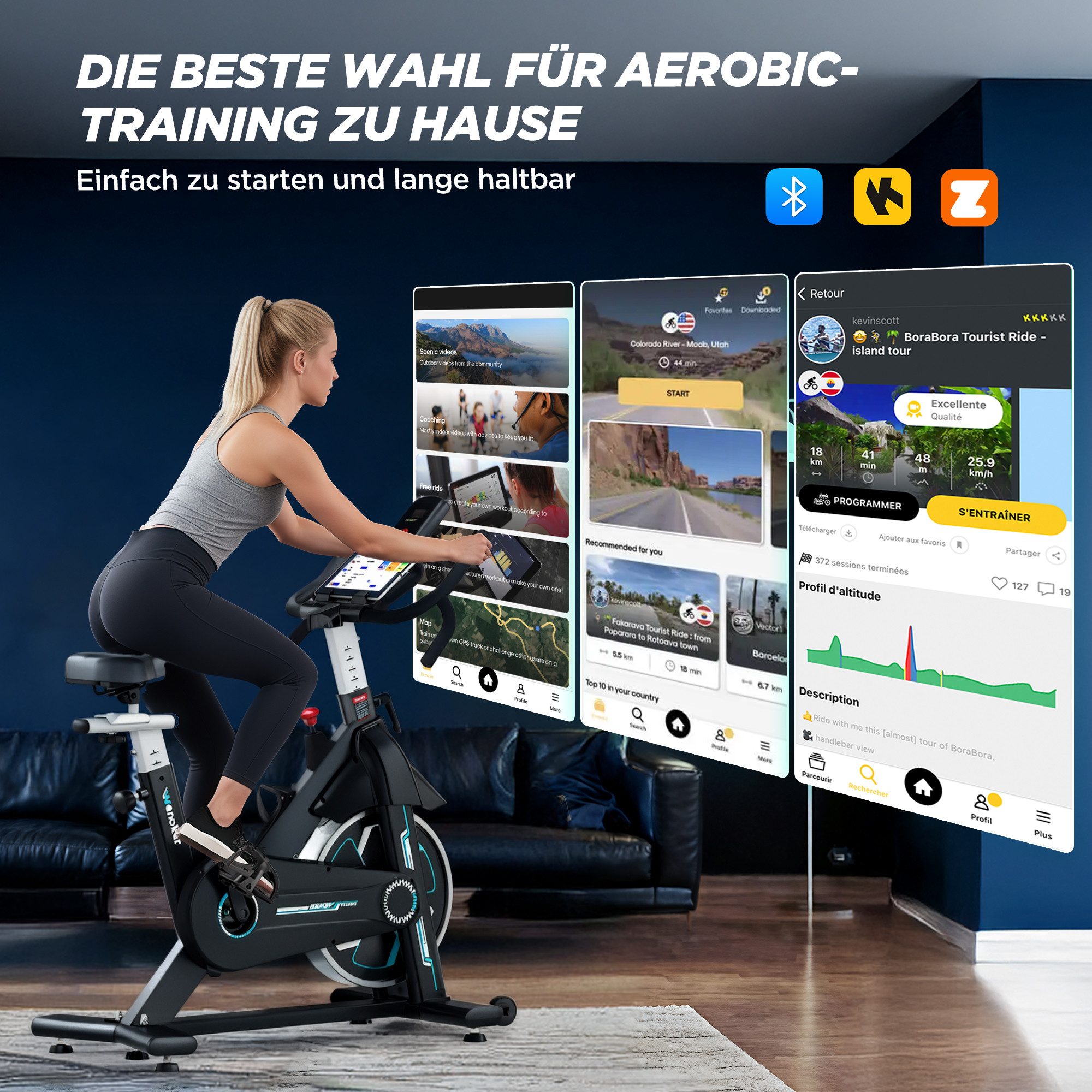 Wenoker Heimtrainer Fahrrad mit App & gebogenem Griff mit LCD-Display (1-tlg), Tablet-Halterung, bis 160Kg – Bild 4 von 5