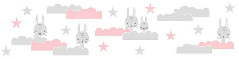 A.S. Création Bordüre Dreamy Bunny, glatt, Kinderzimmertapete Tapete Rosa Grau Weiß für Baby- und Kinderzimmer