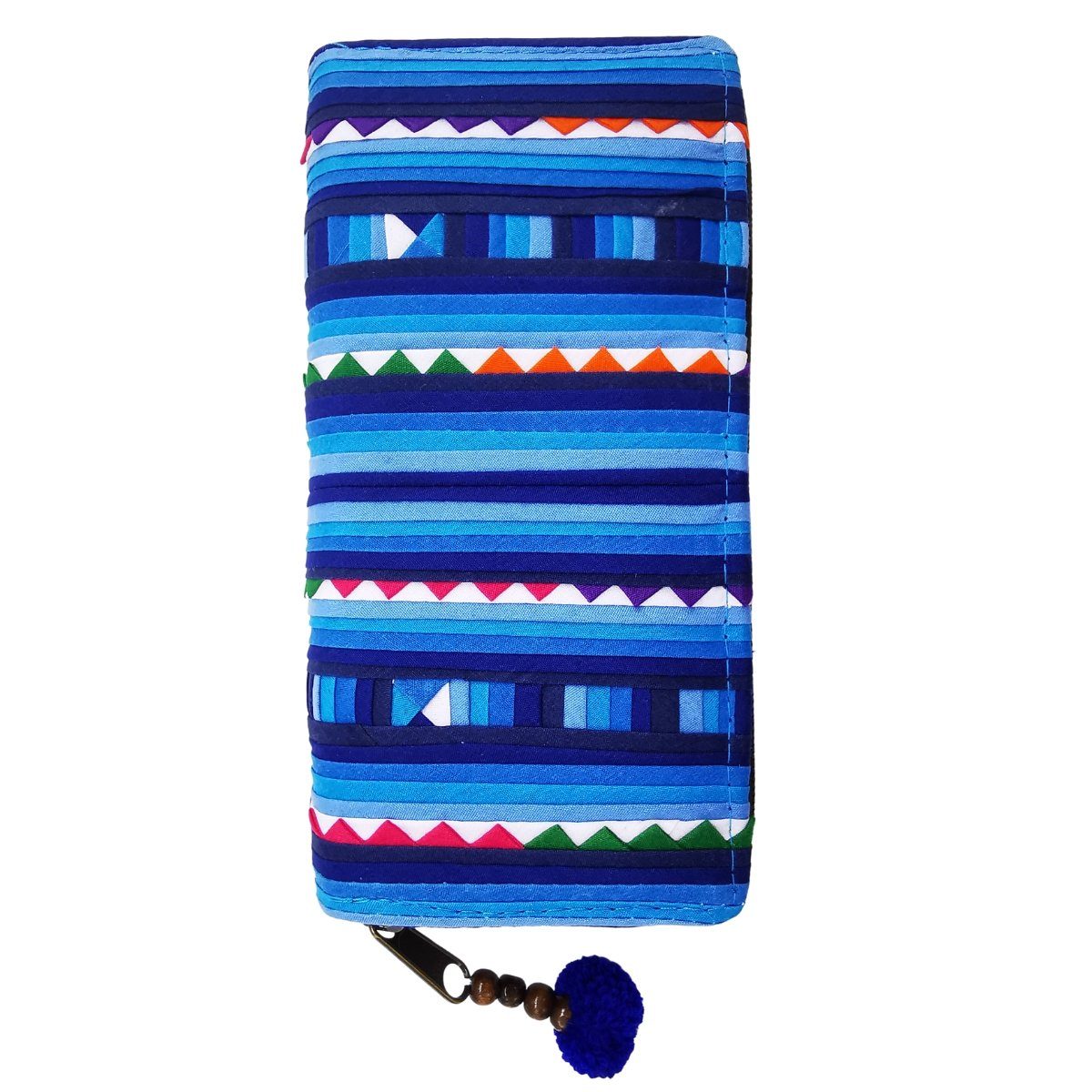 PANASIAM Geldbörse 4 aus große 8 Kartenfächer Reißverschluss aztec mit Geldbörse Türkis-blau fester Fächern Münzfach, und Portemonnaie Baumwolle