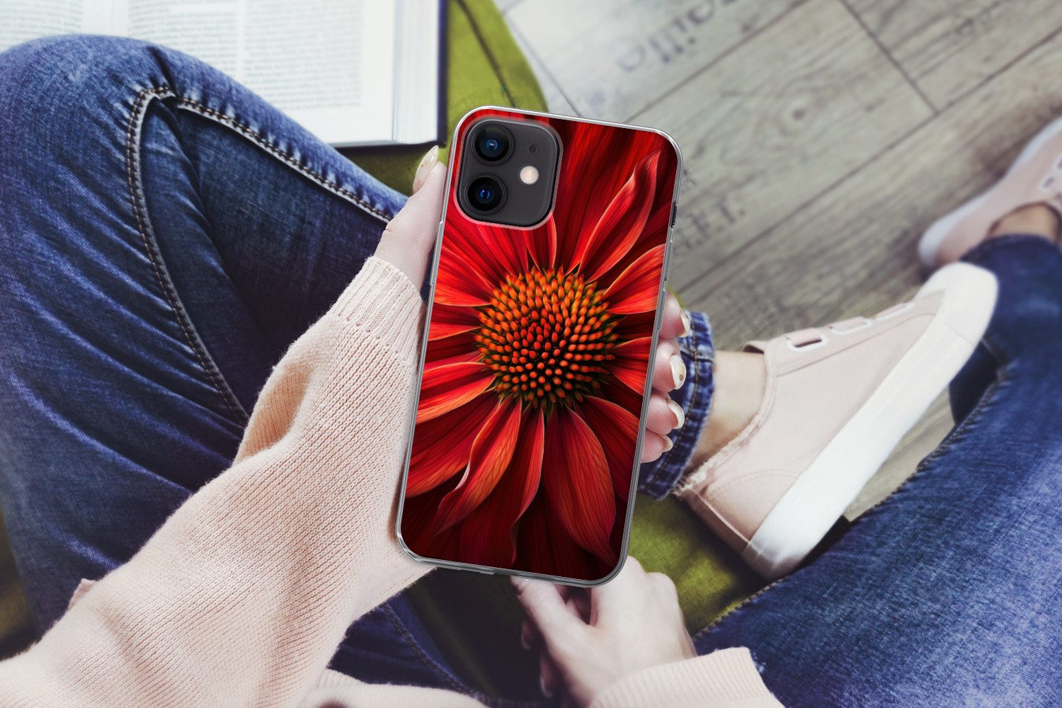 MuchoWow Handyhülle für Apple iPhone 12 Mini Nahaufnahme - Blume - Rot, Smartphone-Bumper, Print, Handy Schutzhülle Dünn