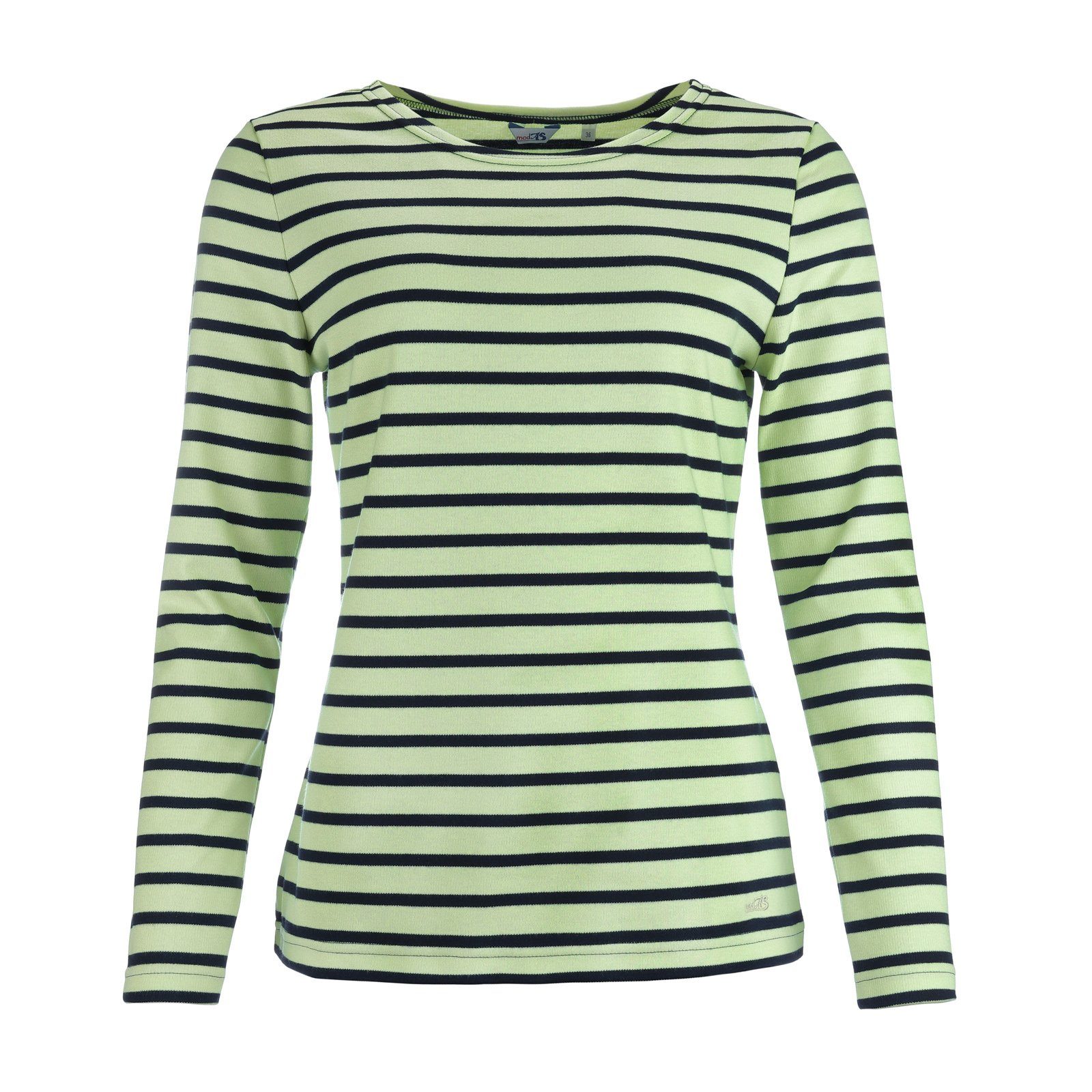 modAS Langarmshirt Damen Langarm-Shirt mit Streifen Bretonisches Streifenshirt Baumwolle (86) lindgrün / marine