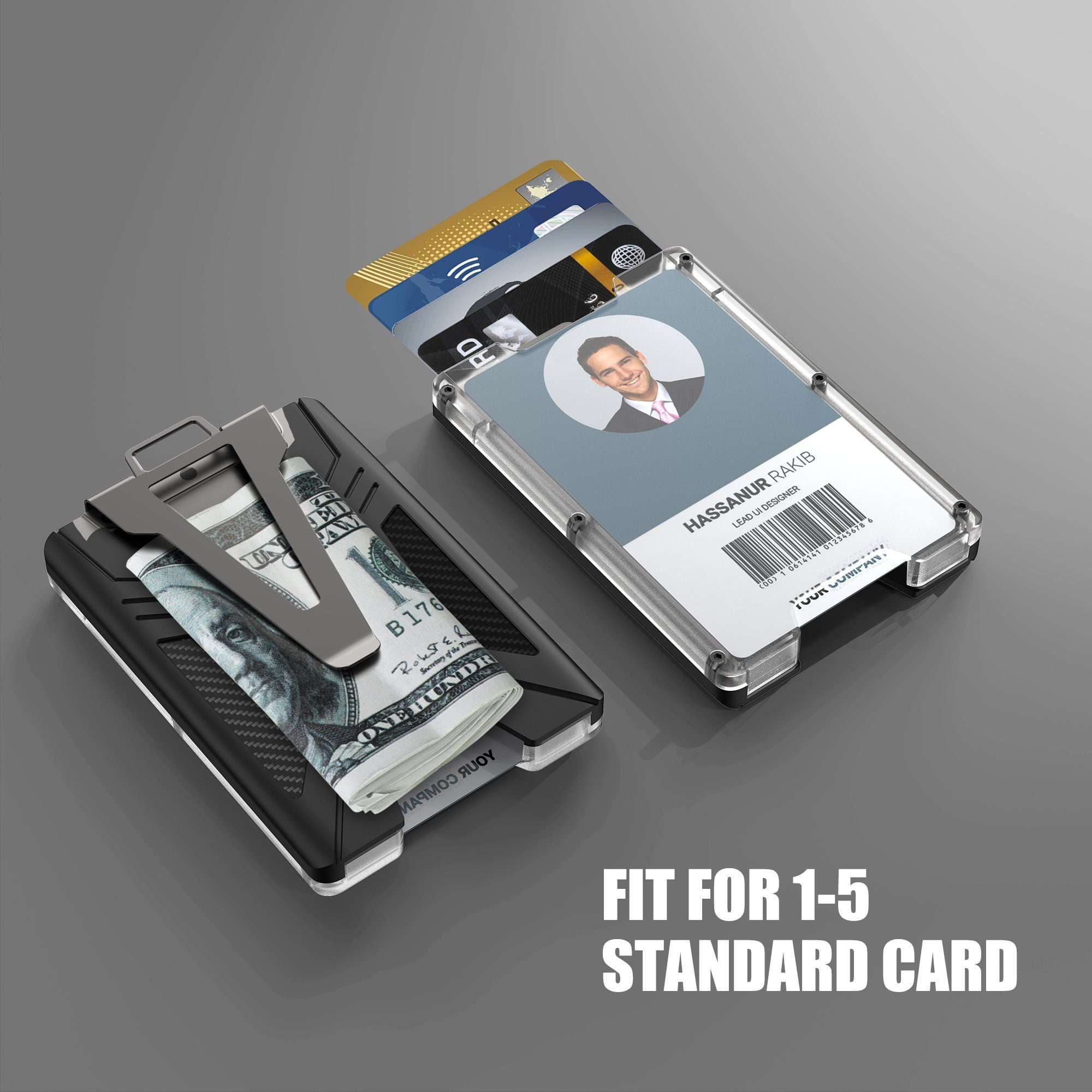 Mutoy Geldbörse Kreditkartenetui mit Geldklammer, Schutz Cash-Clip), mit Kartenetui NFC Klein leicht, Fenster,Hält Ausweishalter Durchsichtigem 1 Karten und RFID 5 (mit mit Dauerhafte Qualität