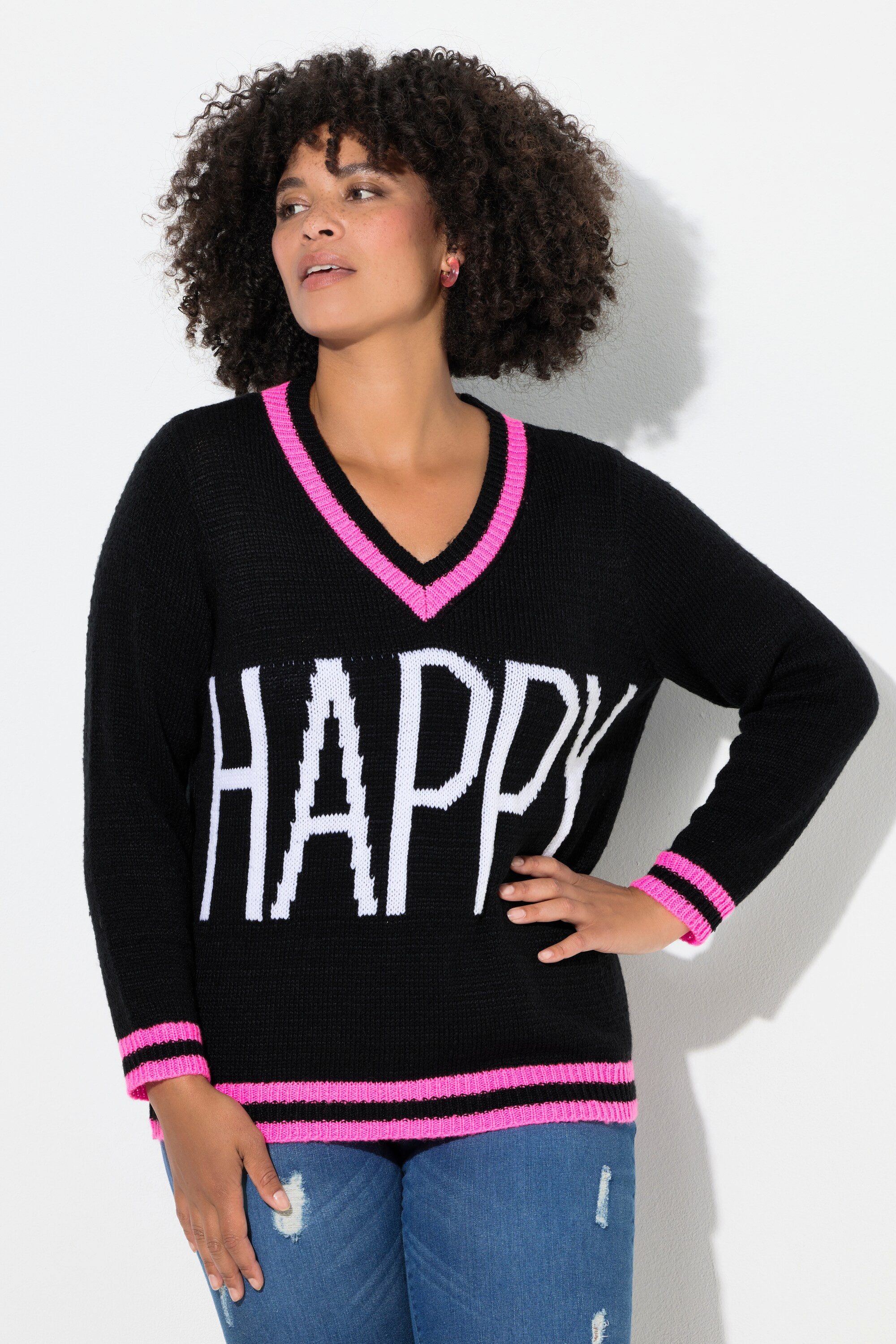 Angel of Style Strickpullover Pullover Straight Fit HAPPY Schriftzug Langarm