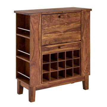 FINEBUY Barschrank FB71504 (Sheesham Massivholz 88x102x40 cm, Hausbar mit Tür) Weinbar Ausklappbar, Barschrank, Kleine Bar Buffet