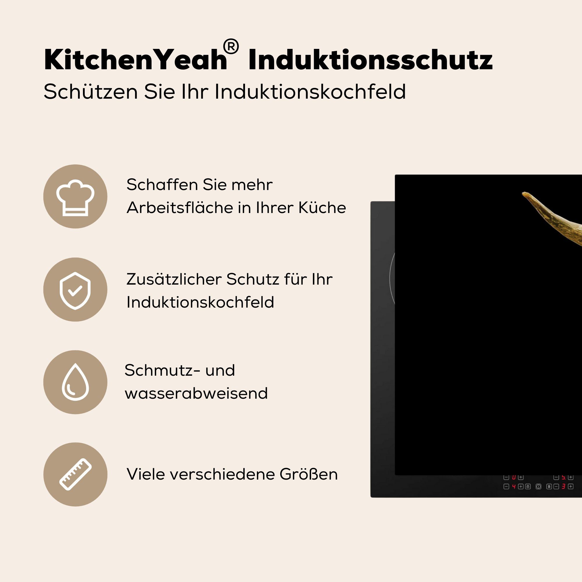 die tlg), küche, Induktionskochfeld Kuh, (1 - - Schottischer Herdblende-/Abdeckplatte Schutz Vinyl, für Ceranfeldabdeckung MuchoWow Highlander Tiere Mantel - 81x52 Gold - cm,