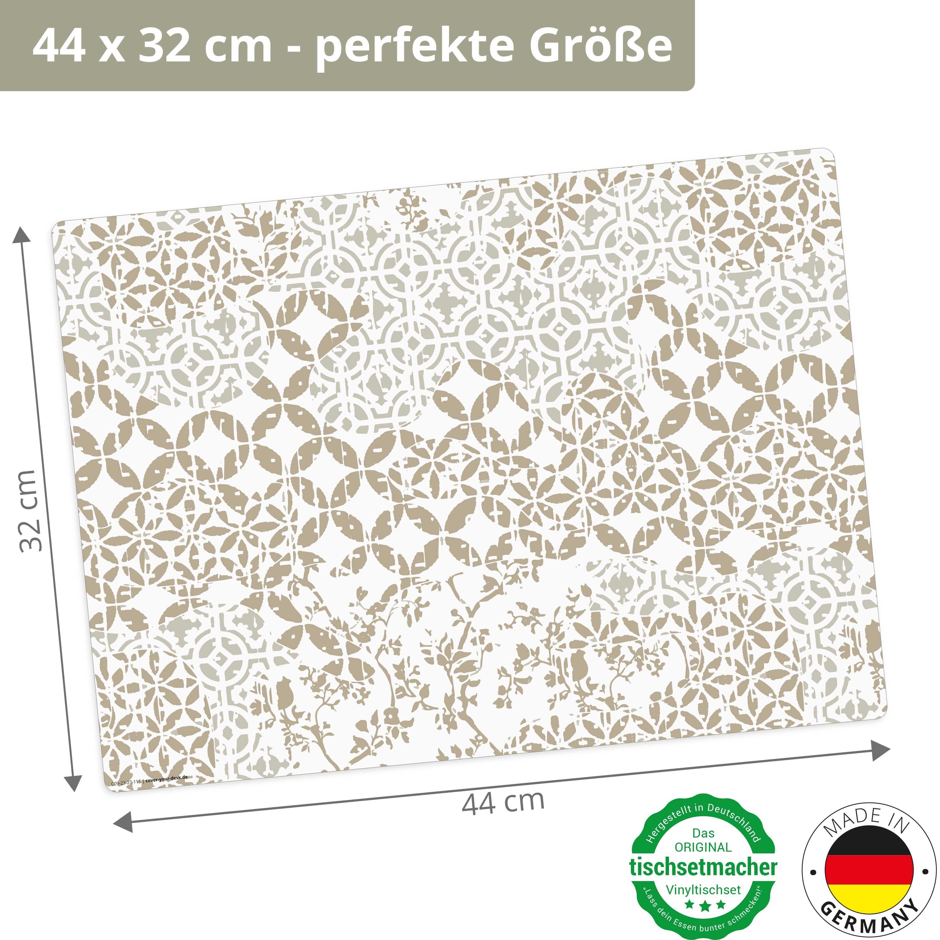Tischsetmacher Platzset Tischset,  Platzset abwaschbar - Vintage Tapeten Muster, (aus erstklassigem Vinyl, 4-St., 44 x 32 cm / beige), Made in Germany