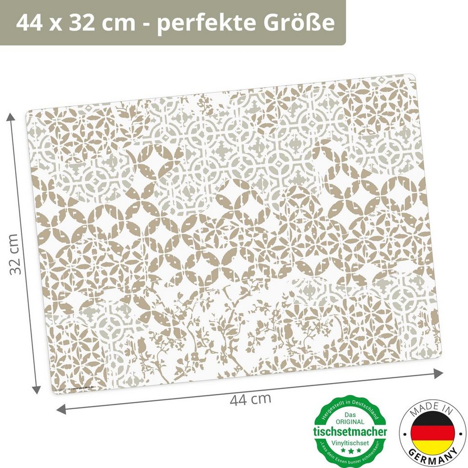 Platzset, Tischset, Platzset abwaschbar - Vintage Tapeten Muster,  Tischsetmacher, (aus erstklassigem Vinyl, 4-St., 44 x 32 cm / beige), Made  in Germany