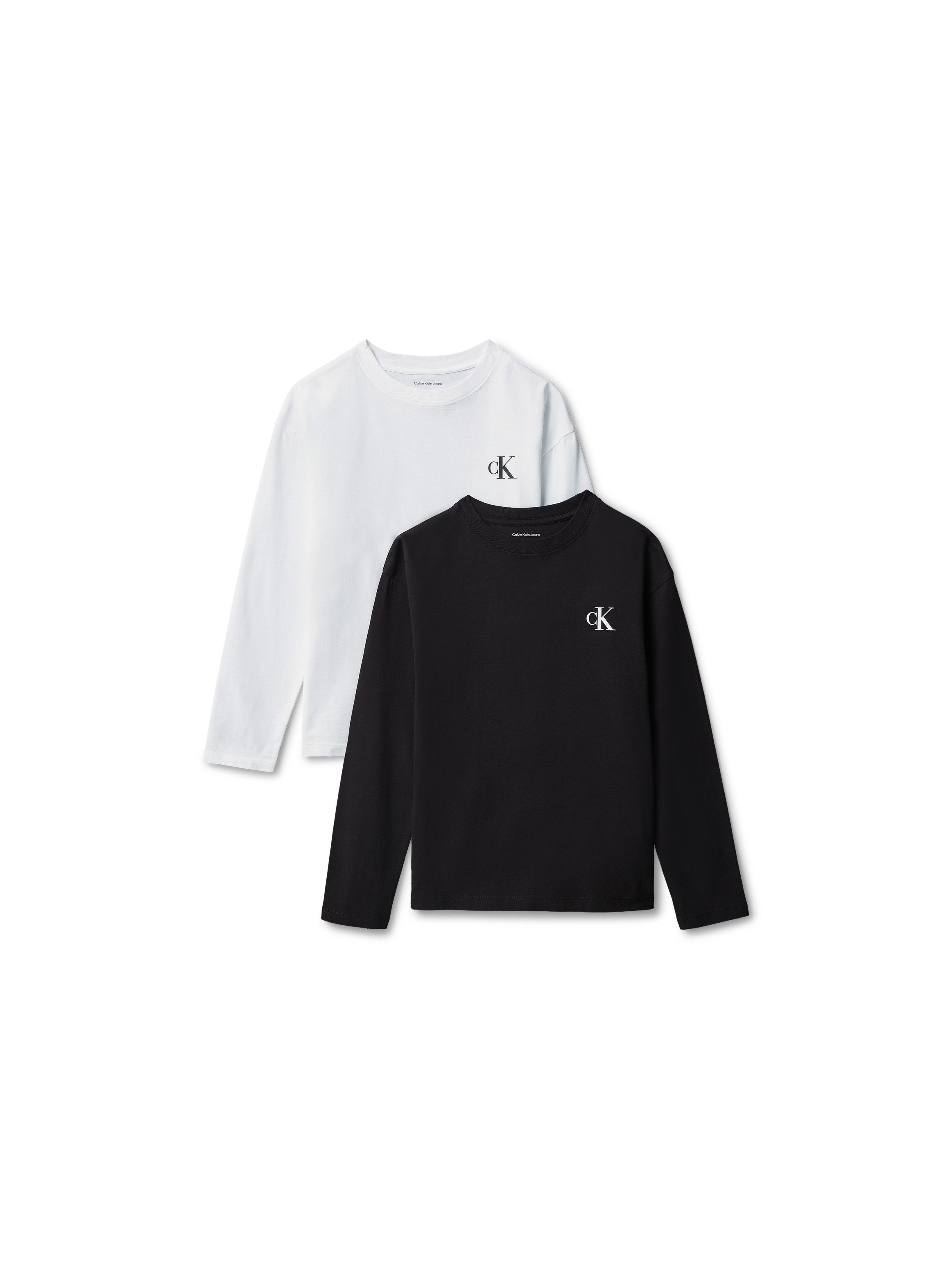 Calvin Klein Jeans Langarmshirt CHEST MONO LS T-SHIRT 2-PACK Reine Baumwolle, Regular Fit, Logodruck