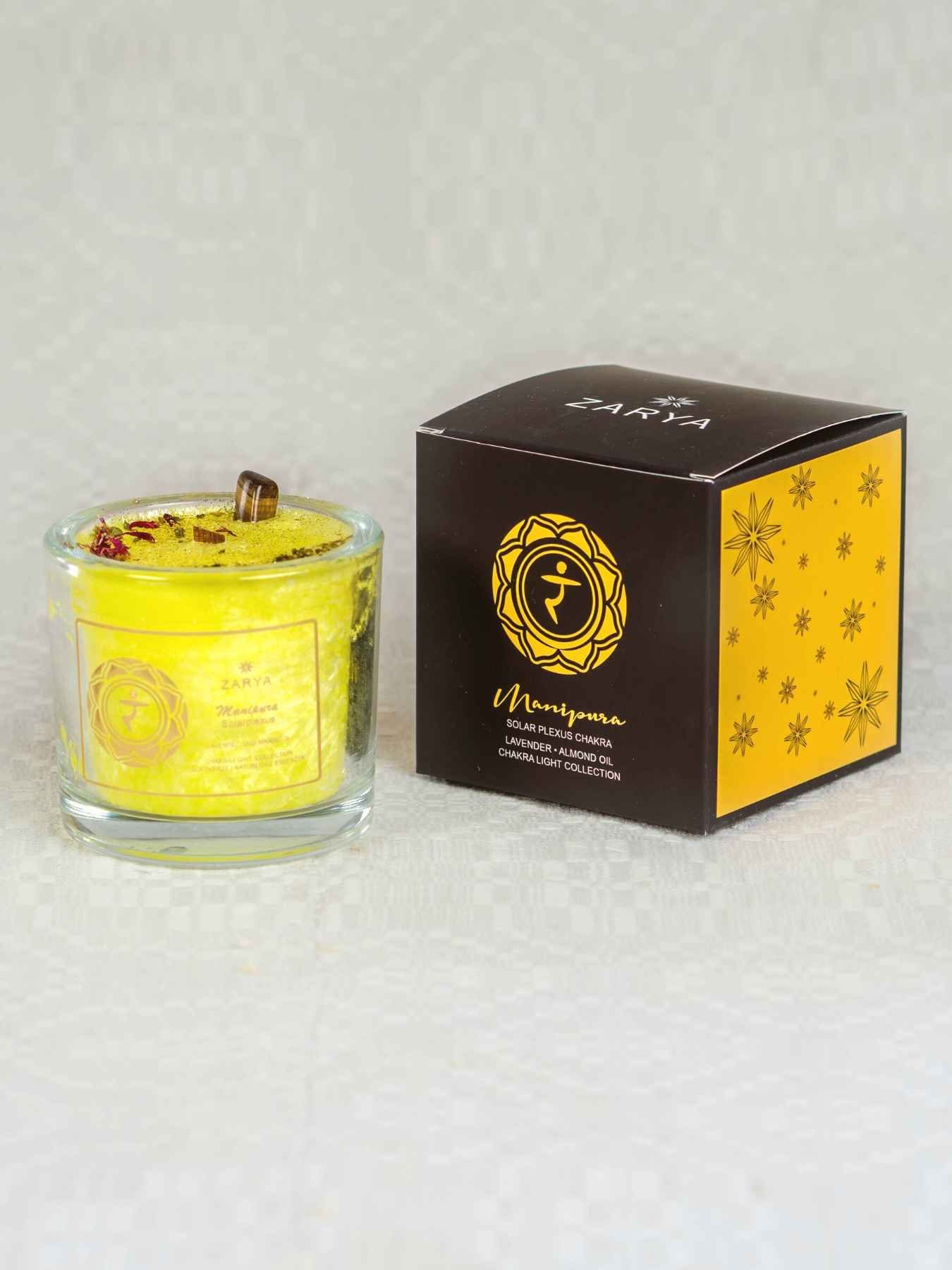 Bio-Stearin, mit aus Gelb Glasbehälter chakrana Geschenkverpackung edler Duftkerze Chakra–Duftkerze