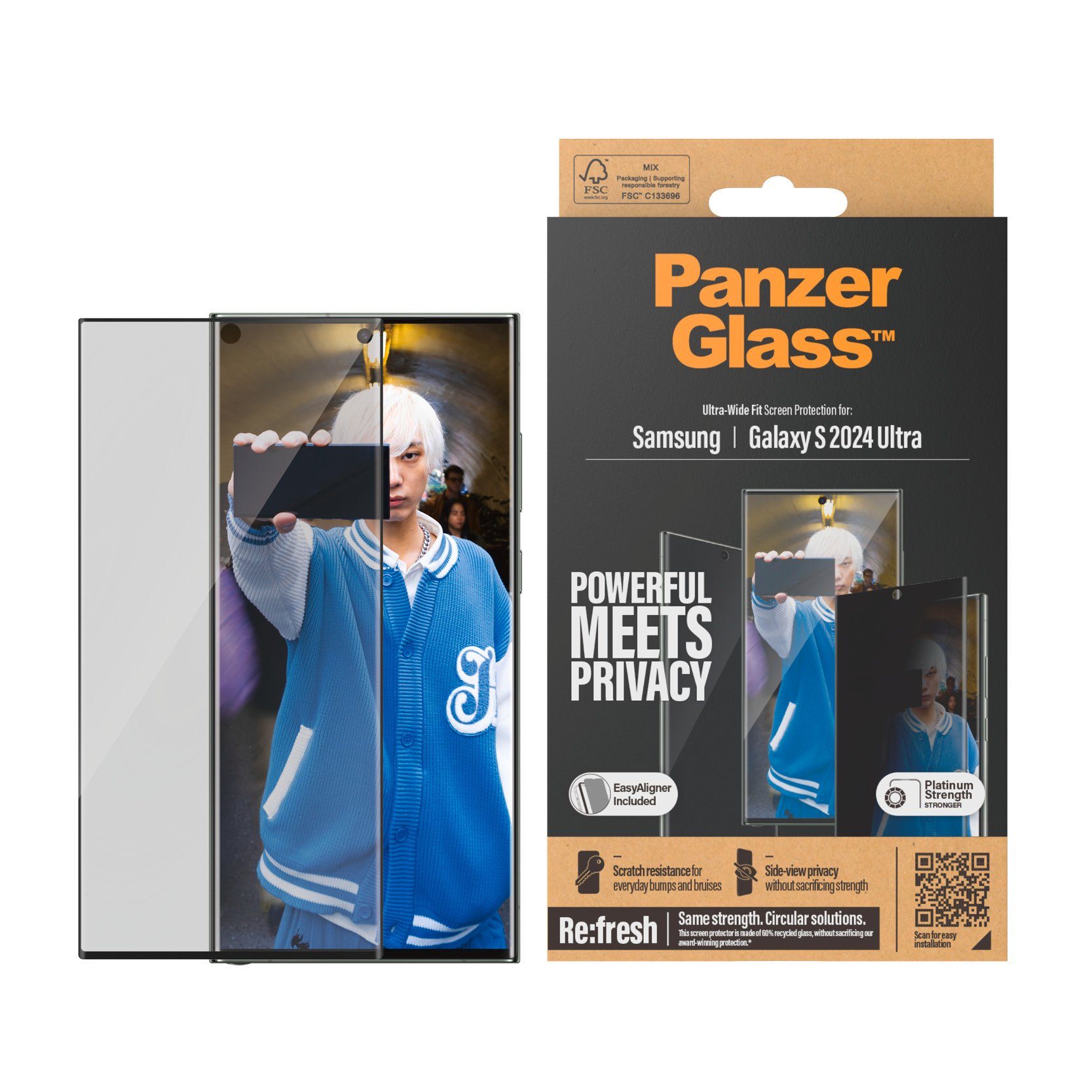 PanzerGlass Displayschutzglas Ultra Wide Fit Privacy Screen Protector für Samsung Galaxy S24 Ultra, Displayschutzfolie, stoßfest, kratzbeständig