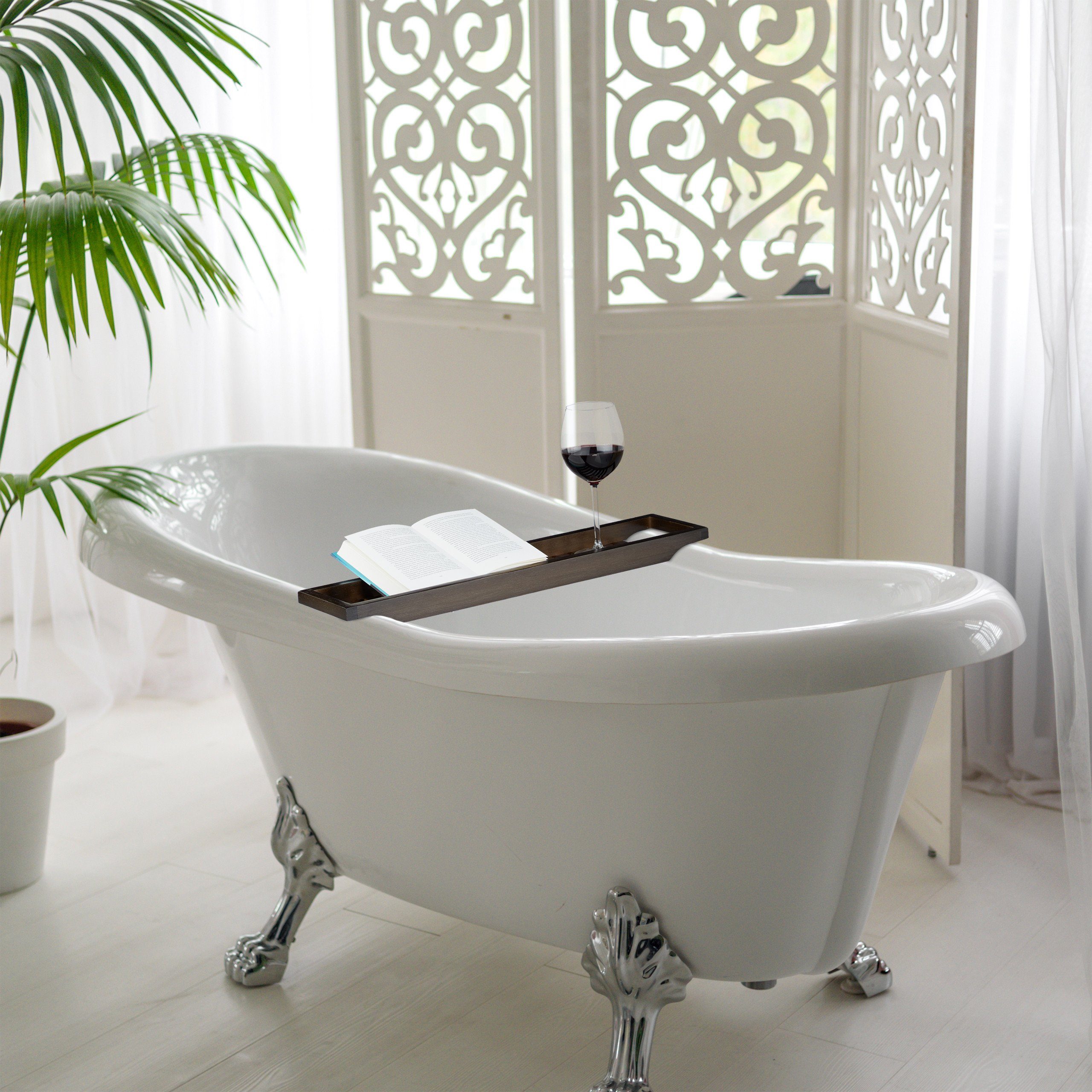relaxdays Badewannenablage Bambus dunkelbrau günstig online kaufen