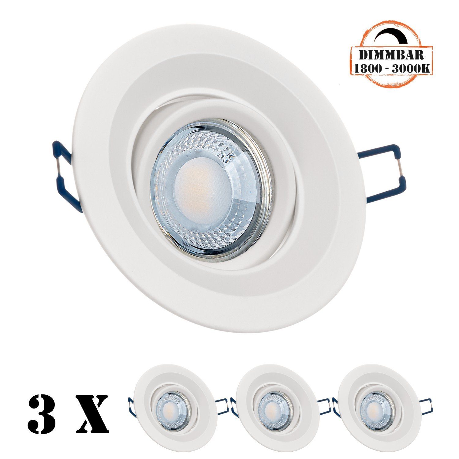 LEDANDO LED Einbaustrahler 3er LED Einbaustrahler Set extra flach in weiß mit 5W LED von LEDANDO