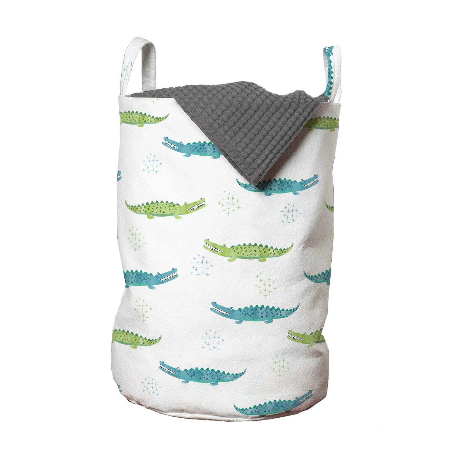 Abakuhaus Wäschesäckchen Wäschekorb mit Griffen Kordelzugverschluss für Waschsalons, Alligator Aquarell Crocodiles