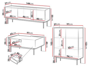 MIRJAN24 Wohnzimmer-Set Color I, (3er-Set, TV-Lowboard, Kommode, Couchtisch), Füße aus Metall