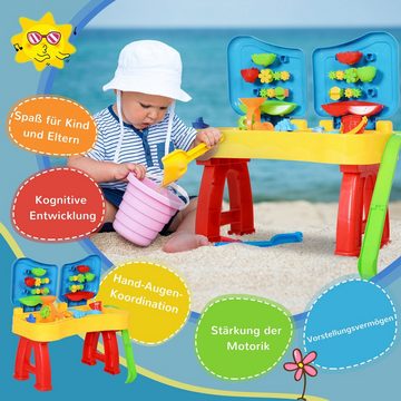 HOMCOM Sandkasten Sandspielzeug, (Wasserspieltisch, 31-tlg., Spieltisch), für Wohnzimmer, Blau+Gelb+Rot