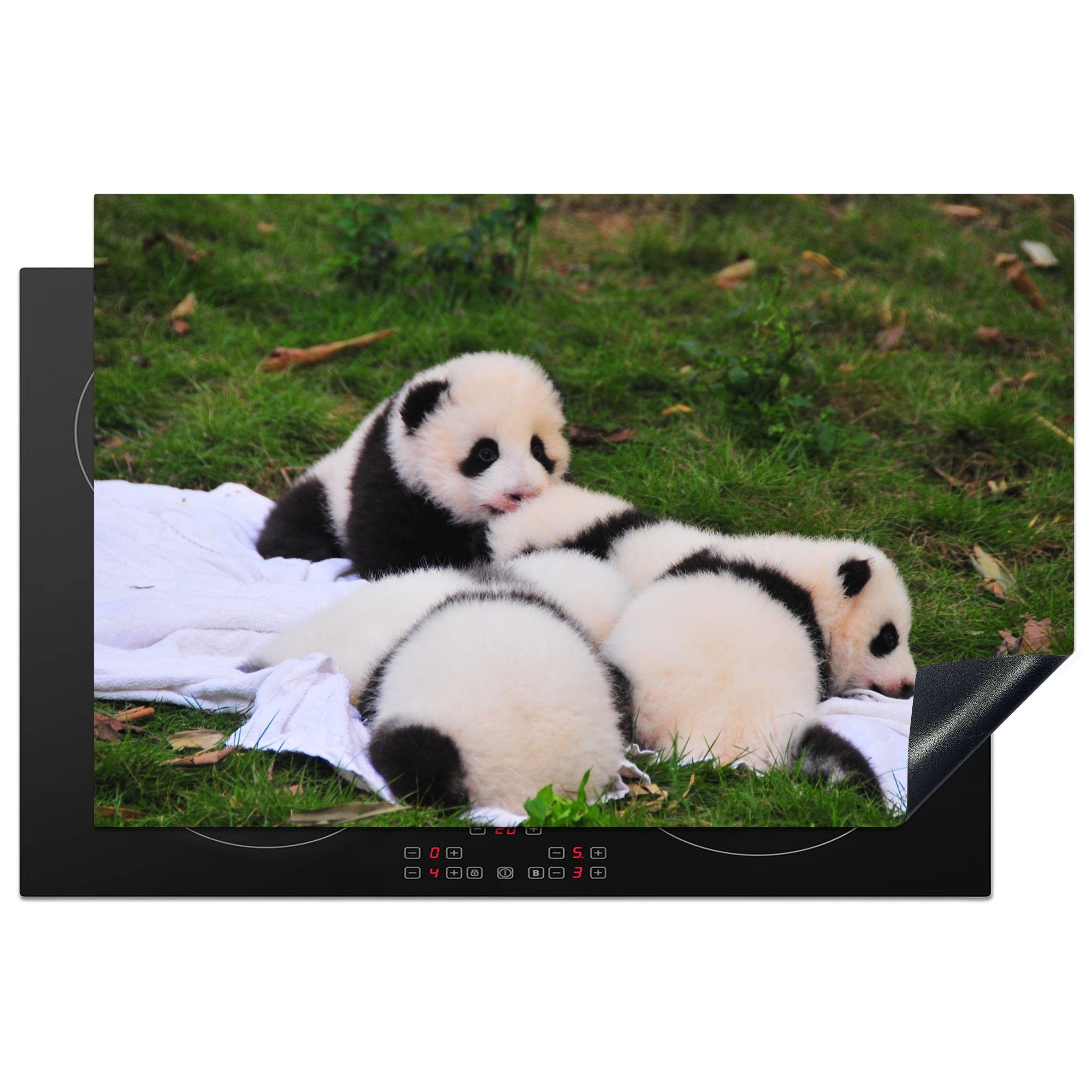 MuchoWow Herdblende-/Abdeckplatte Pandas - Gras küche, Ceranfeldabdeckung Decke, - Schutz tlg), Vinyl, für 81x52 die (1 cm, Induktionskochfeld